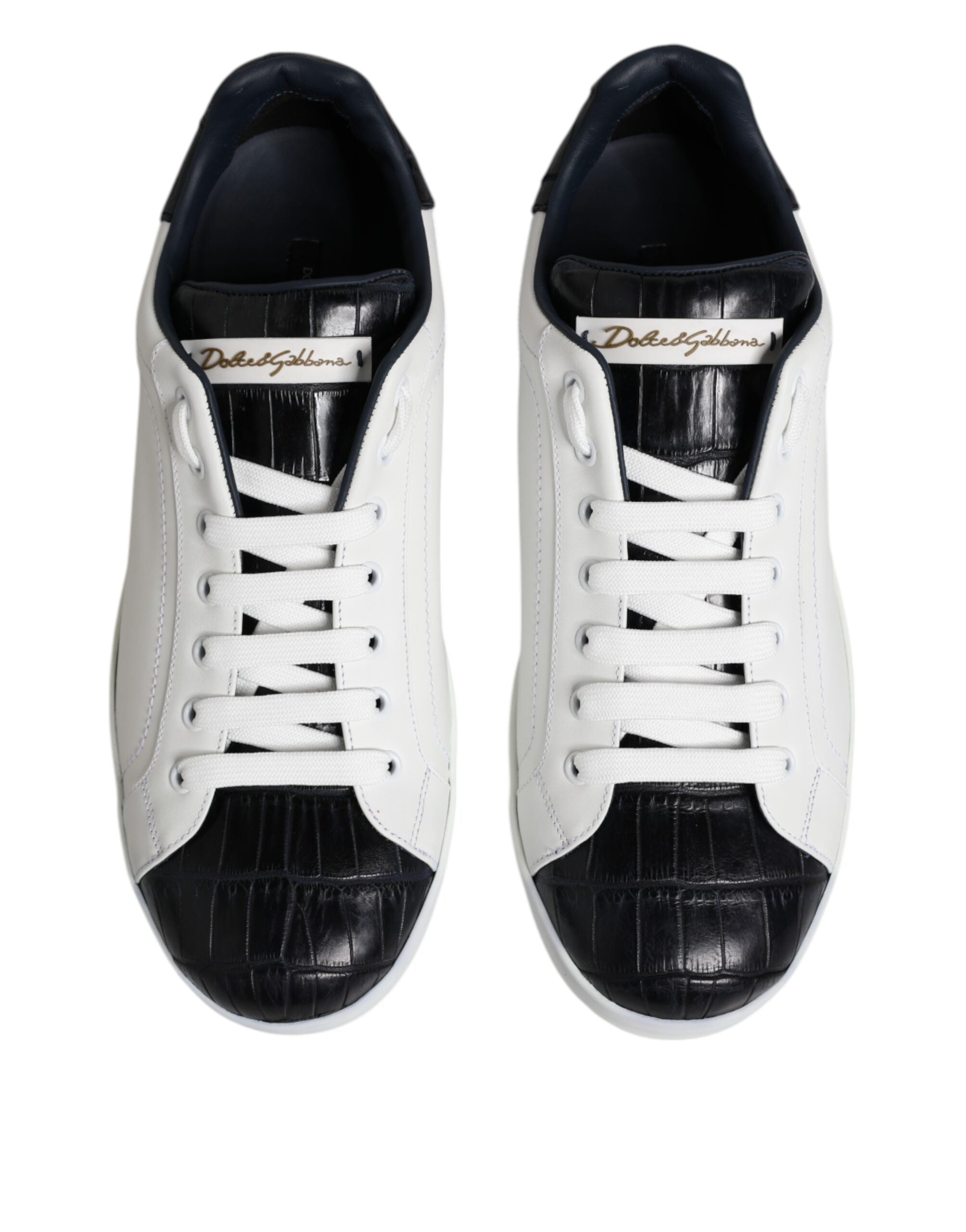 Dolce & Gabbana White Black Leather Portofino Sneaker Shoes