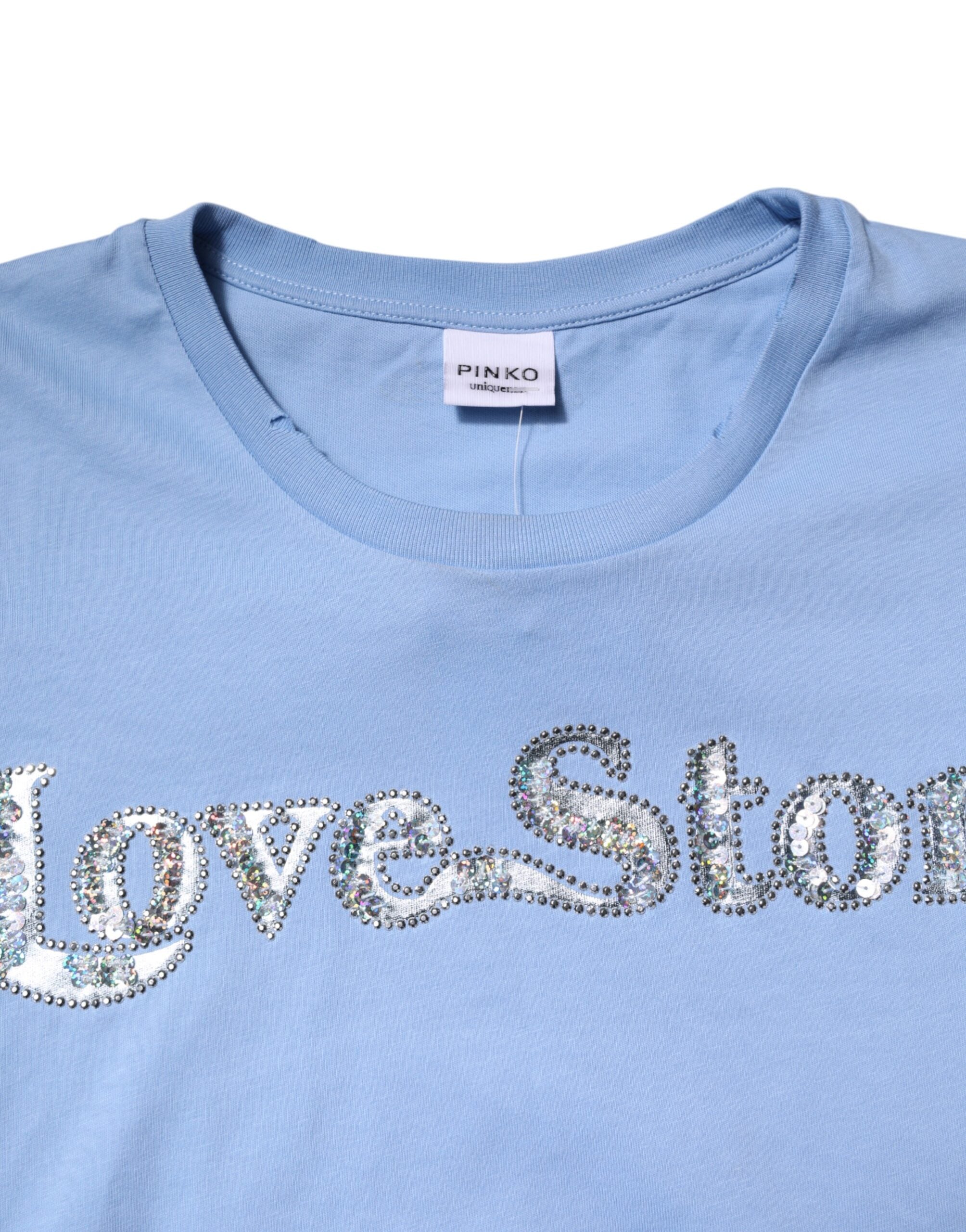 PINKO Blue Love Story Sequined Embellished Short Sleeves T-shirt