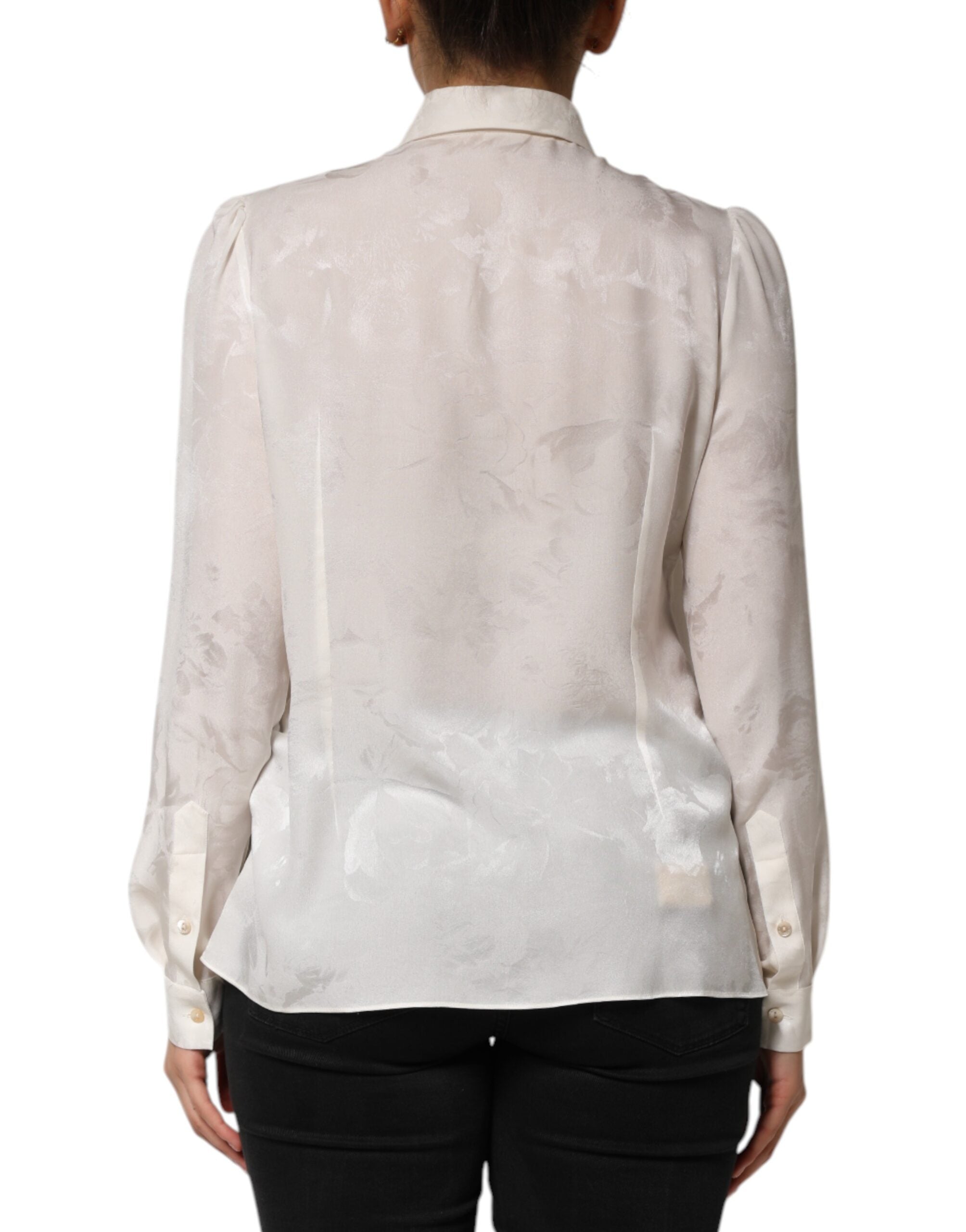Dolce & Gabbana White Silk Long Sleeves Collared Shirt Top