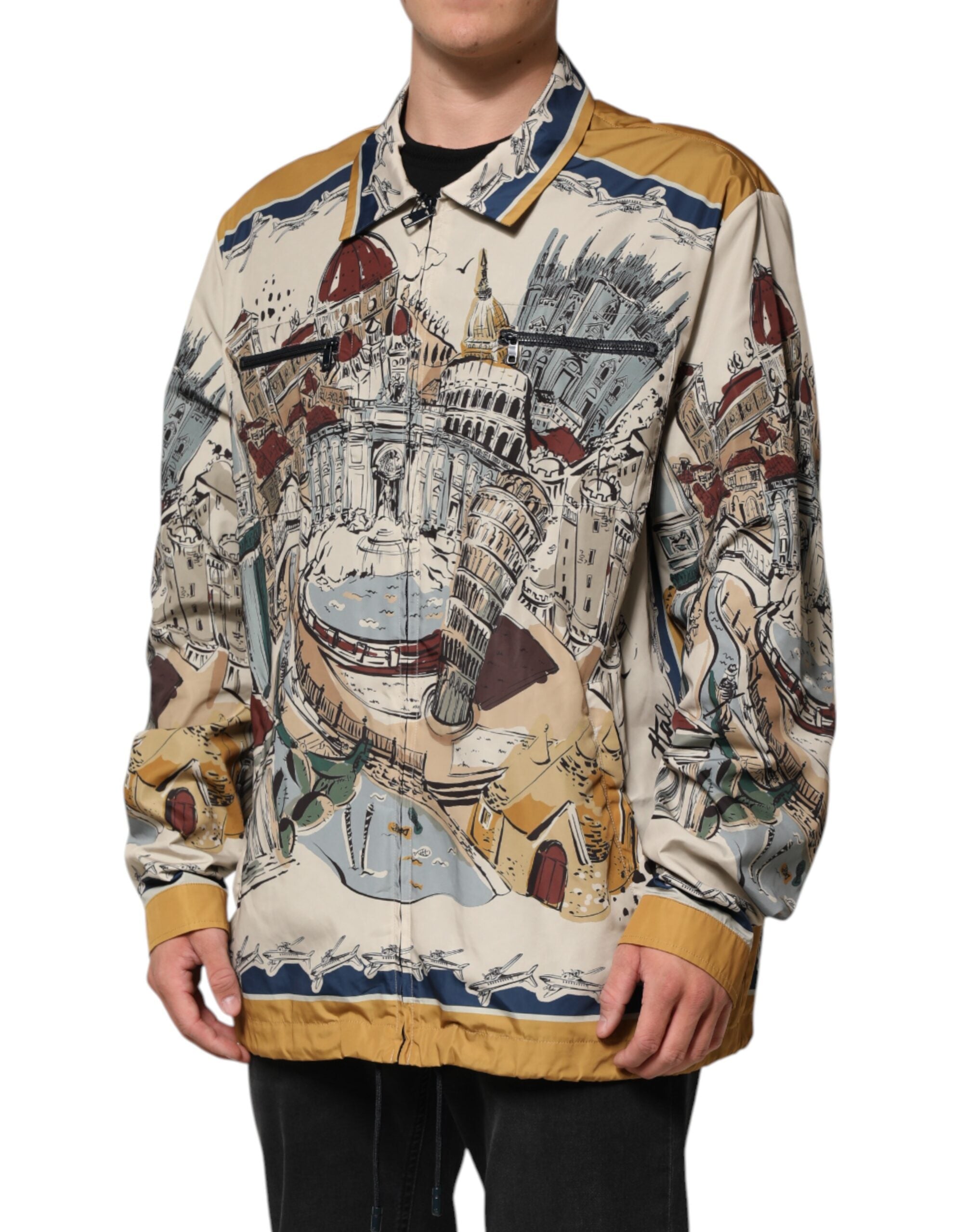 Dolce & Gabbana Multicolor Italian Motif Men Bomber Jacket