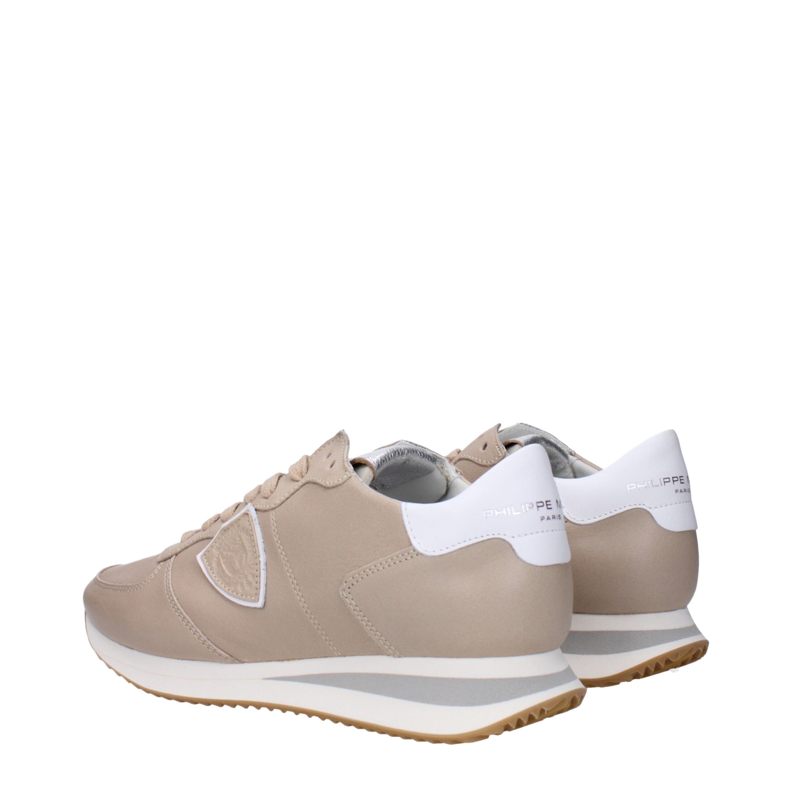 Philippe Model Beige Leather Low Top Sneakers