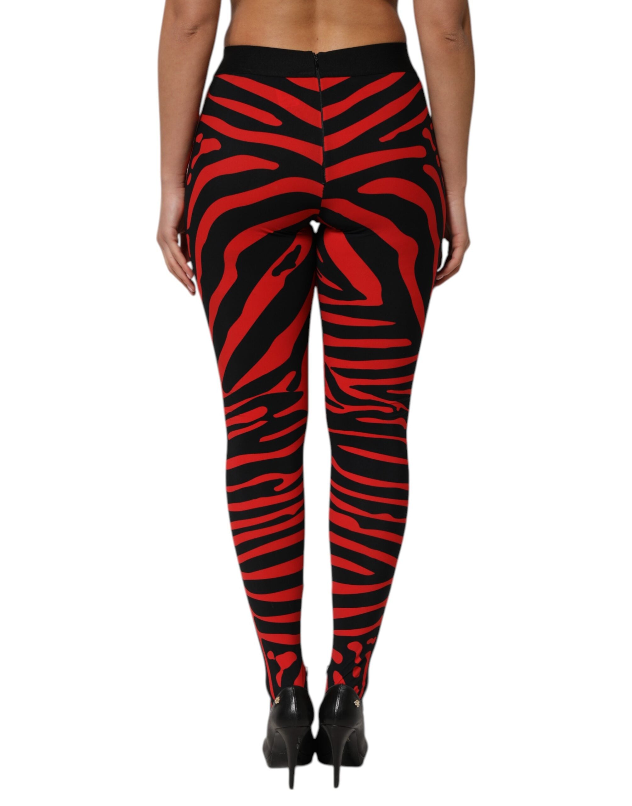 Dolce & Gabbana Black Red Nylon Logo Waisted Leggings Pants
