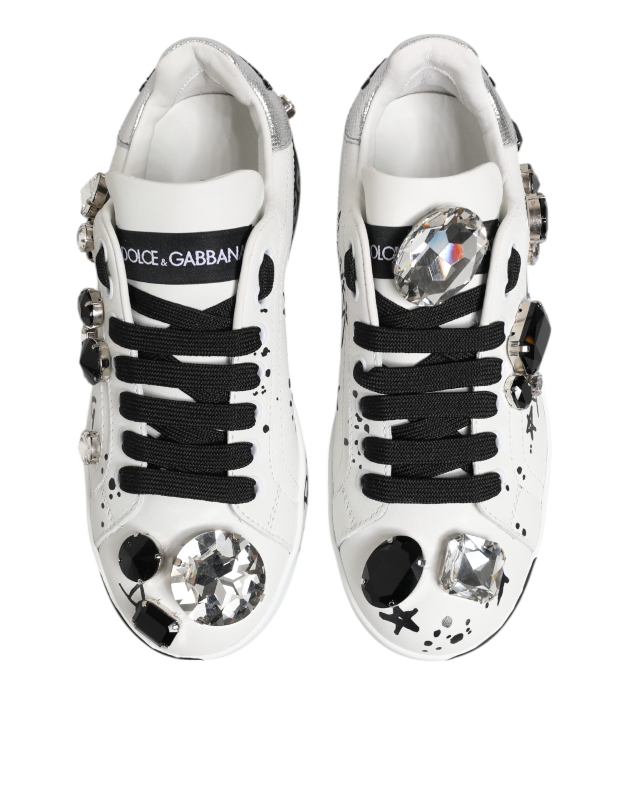 Dolce & Gabbana White Portofino Crystal Sneakers  Shoes
