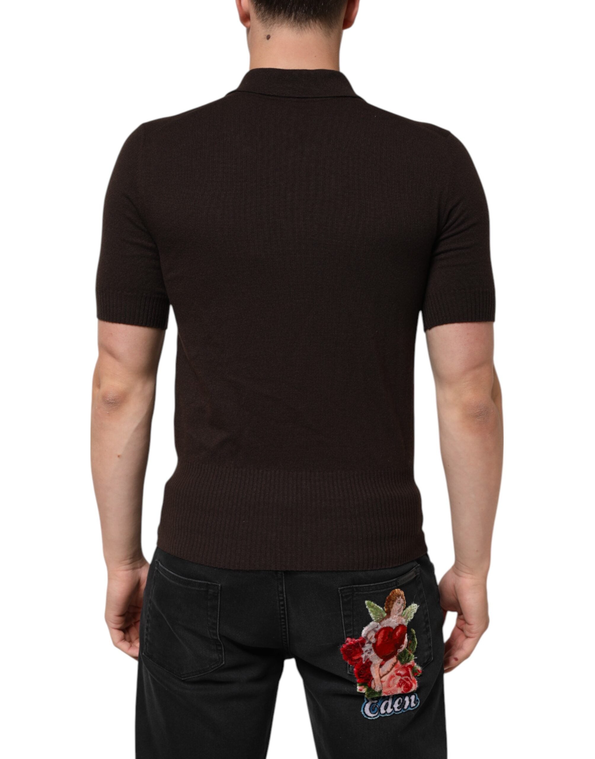 Dolce & Gabbana Brown Wool Logo Embroidered Men Polo T-shirt