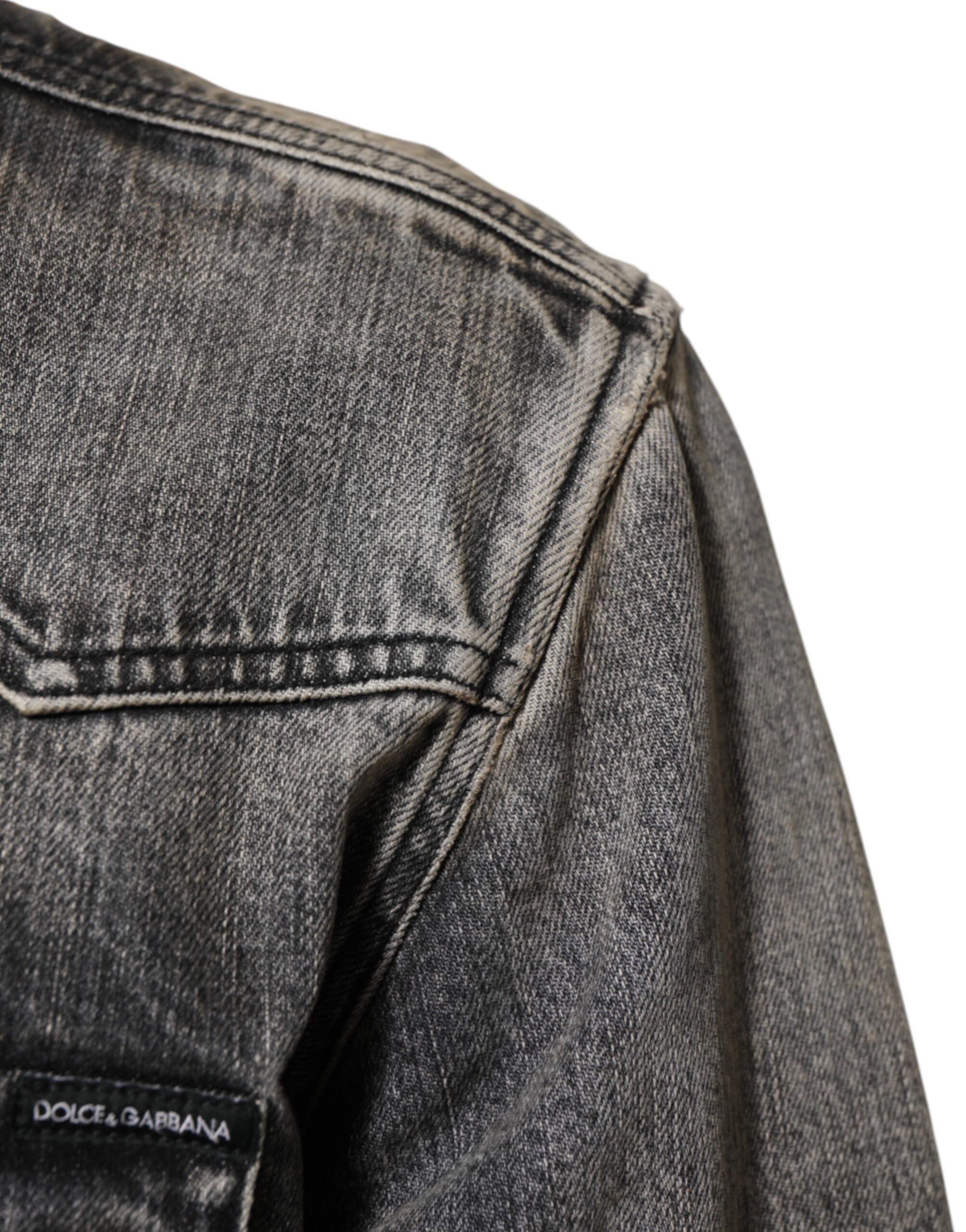 Dolce & Gabbana Black Washed Cotton Snap Long Sleeve Casual Shirt