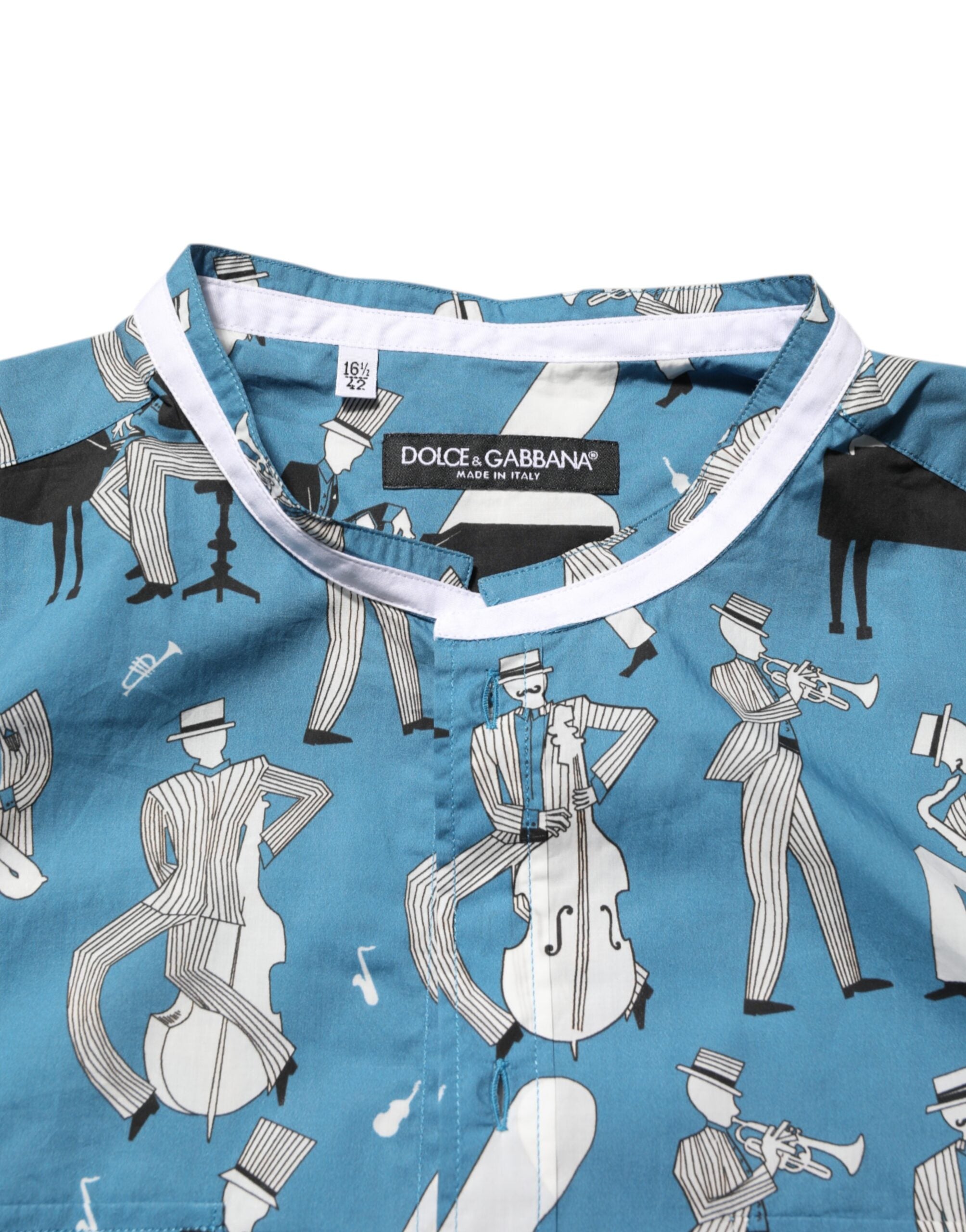 Dolce & Gabbana Blue Jazz Printed Cotton Button Front Shirt