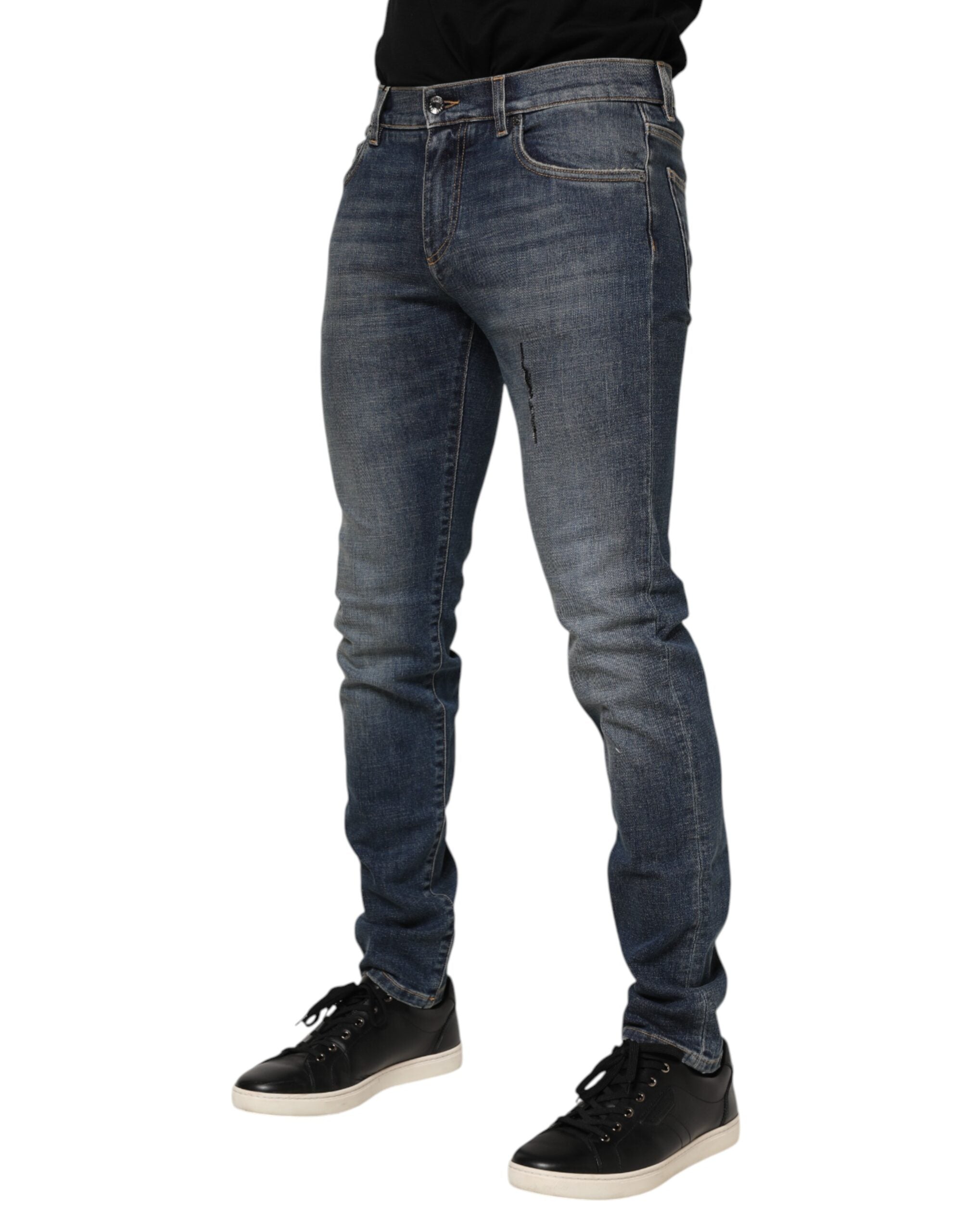 Dolce & Gabbana Blue Washed Cotton Skinny Men Denim Jeans