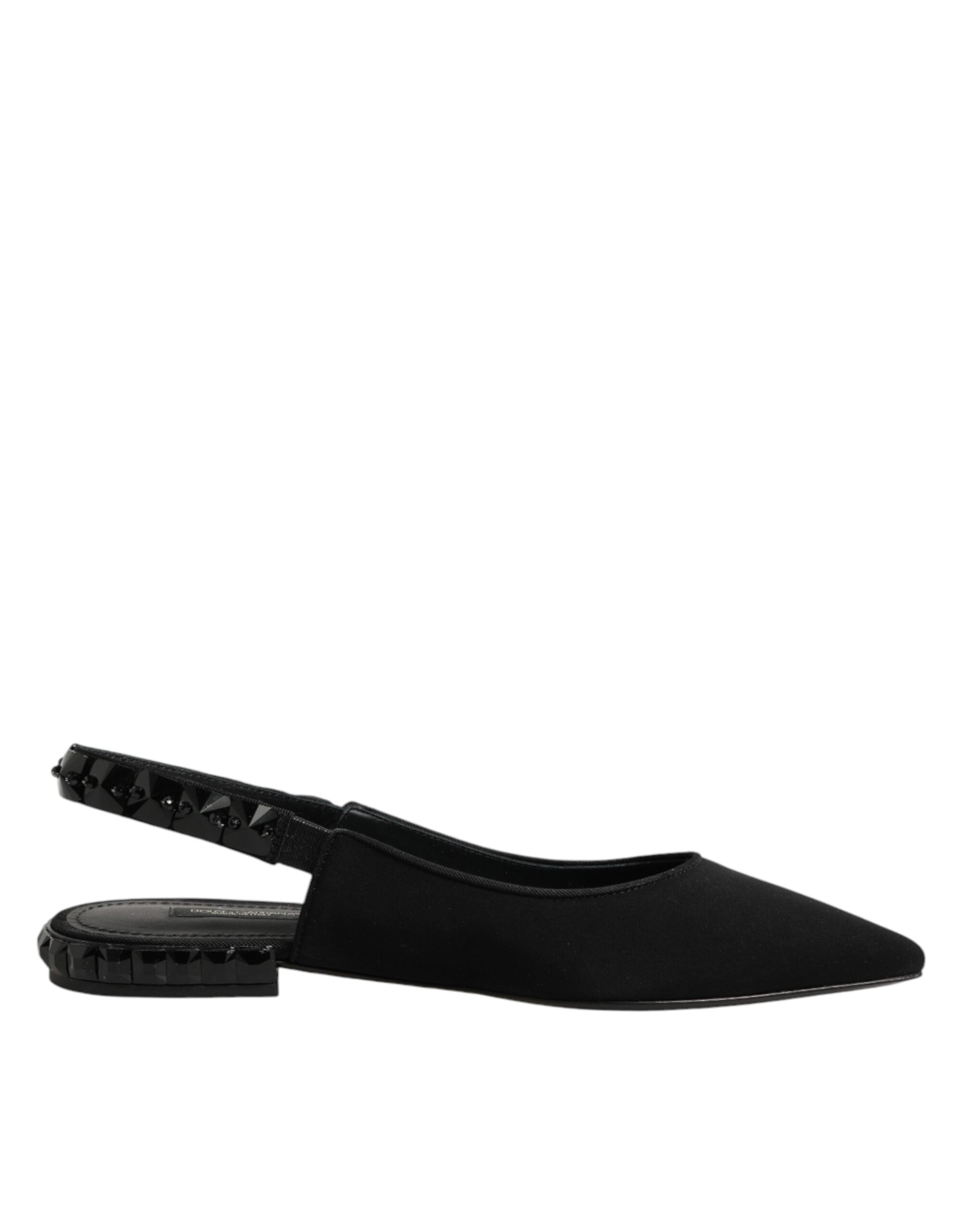 Dolce & Gabbana Black Crystal Charmeuse Slingback Shoes