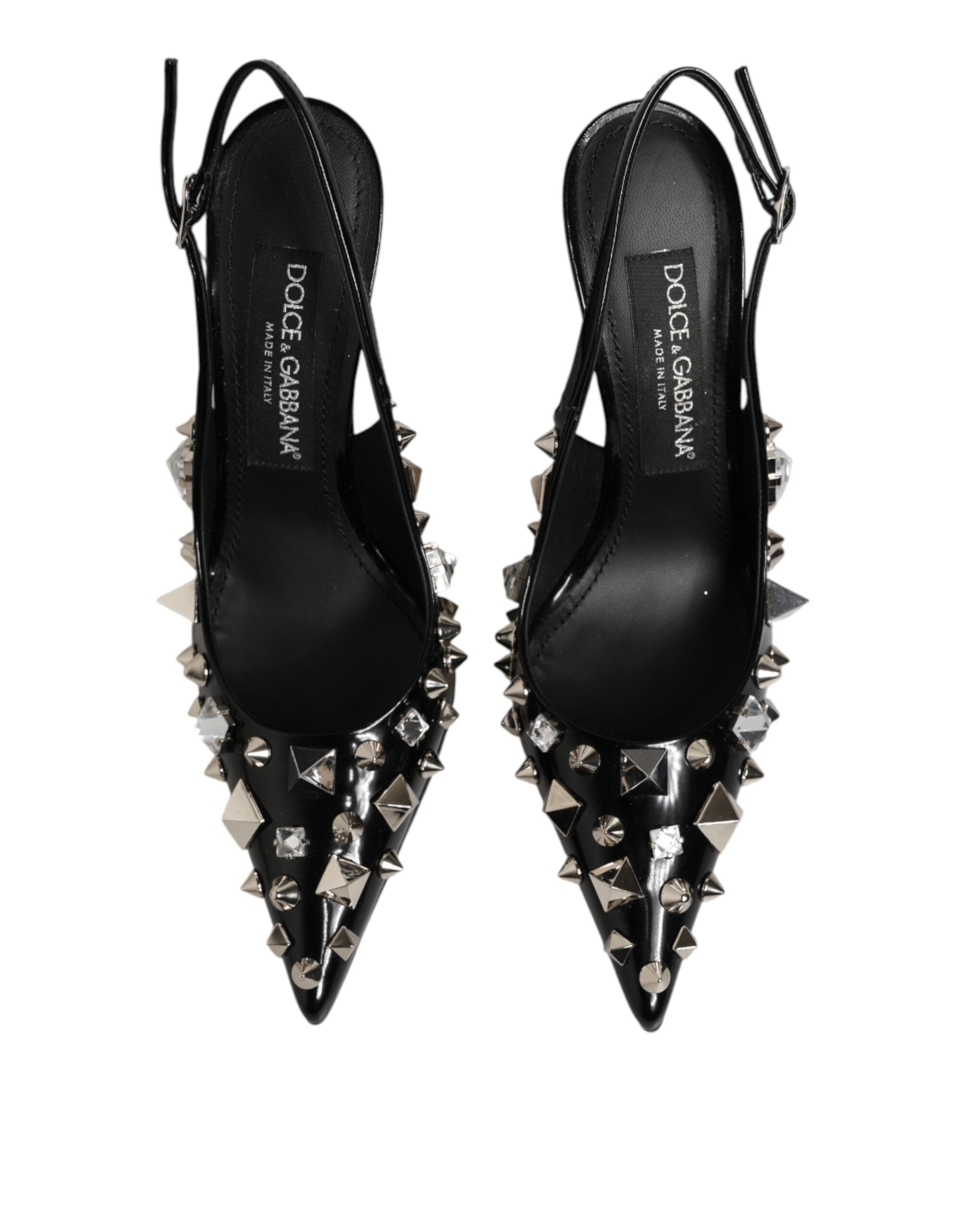 Dolce & Gabbana Black Studded Leather Heels Slingbacks Shoes