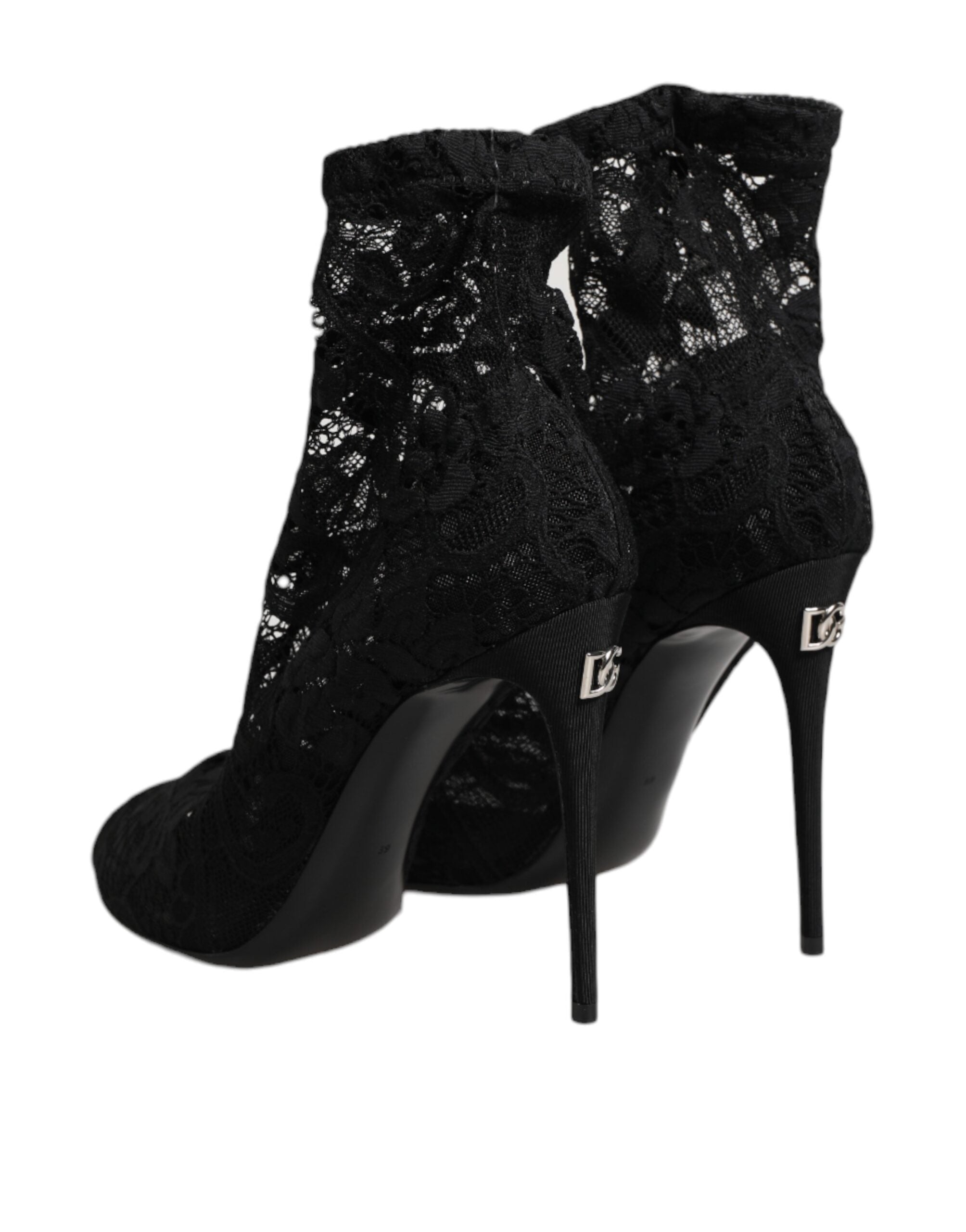 Dolce & Gabbana Black Stretch Taormina Lace Boots Shoes