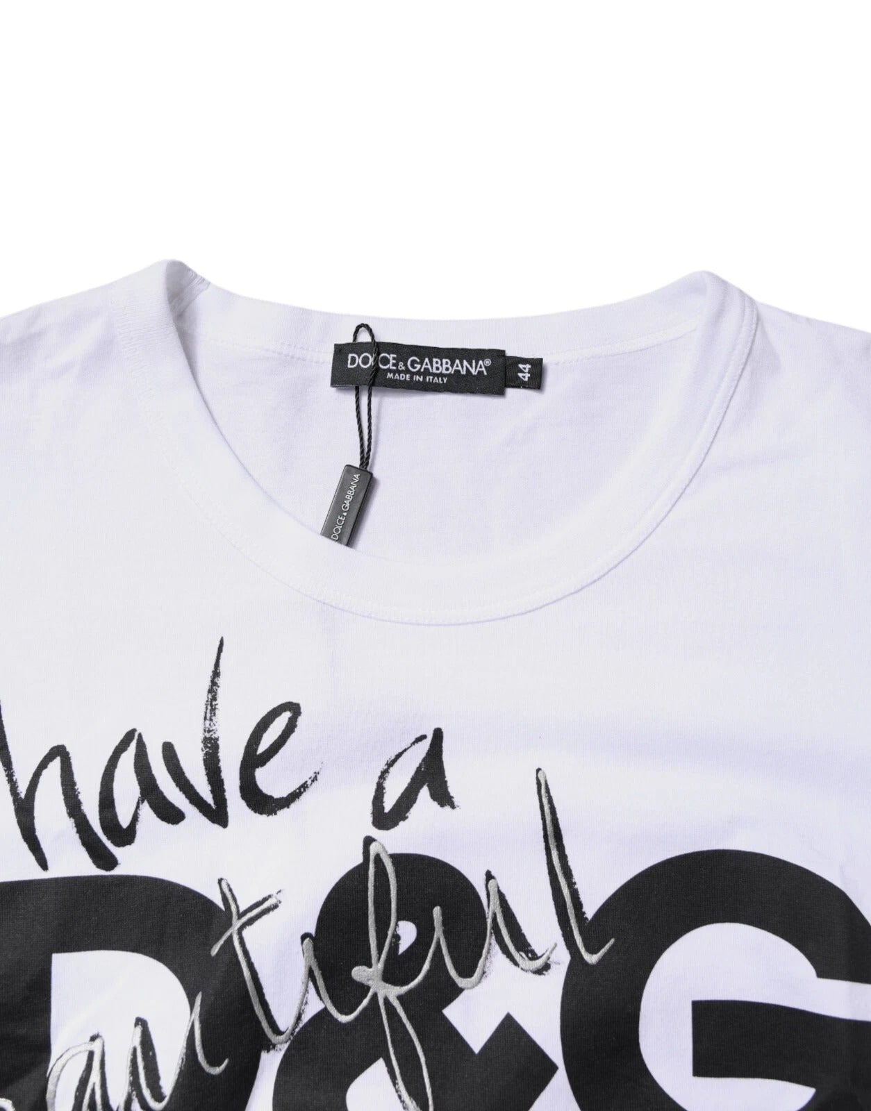 Dolce & Gabbana – Weißes Baumwoll-T-Shirt mit Rundhalsausschnitt und grafischem Print