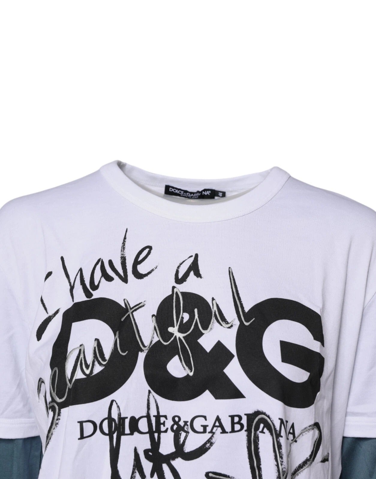 Dolce & Gabbana – Weißes Baumwoll-T-Shirt mit Rundhalsausschnitt und grafischem Print