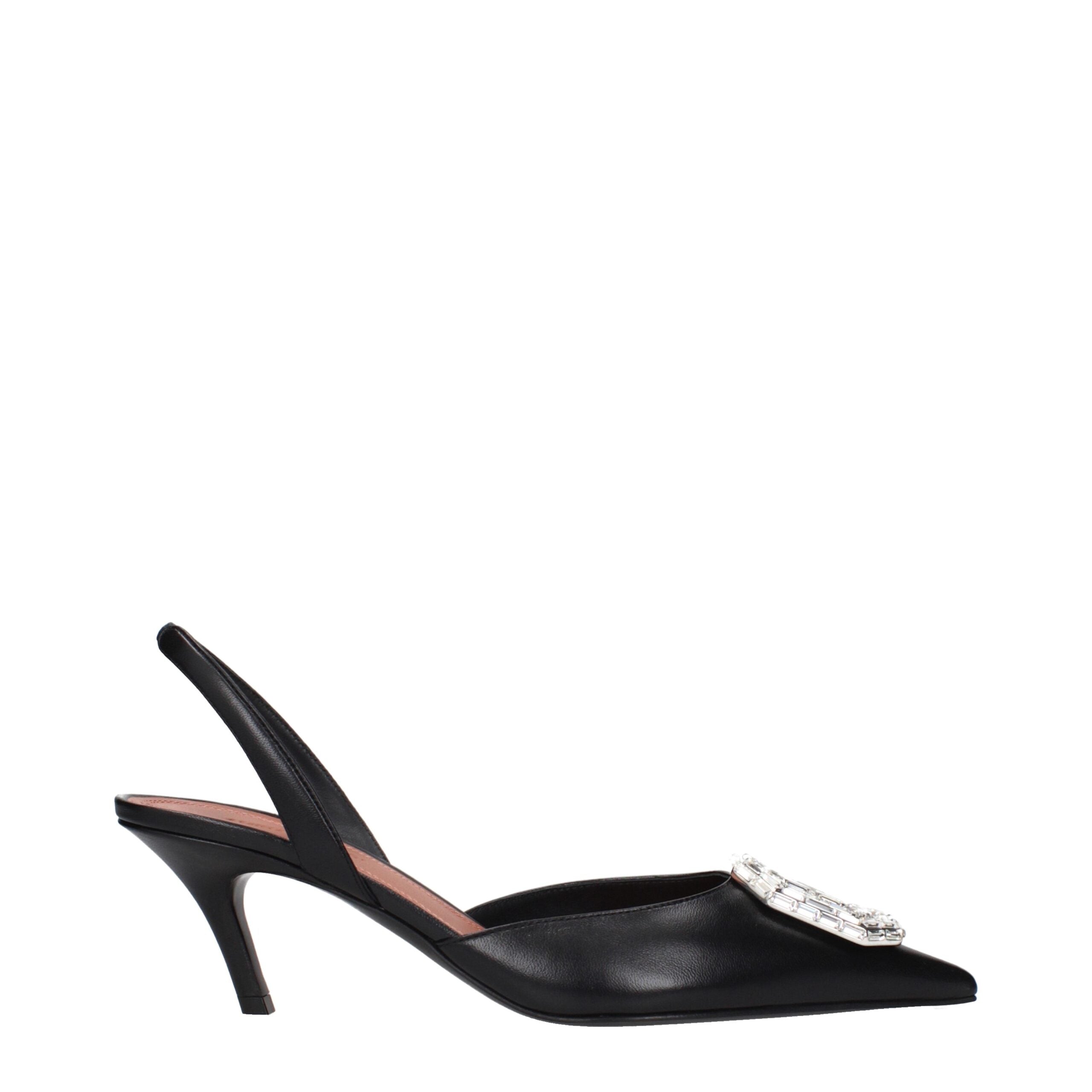 Amina Muaddi Black Leather High Heel Pumps