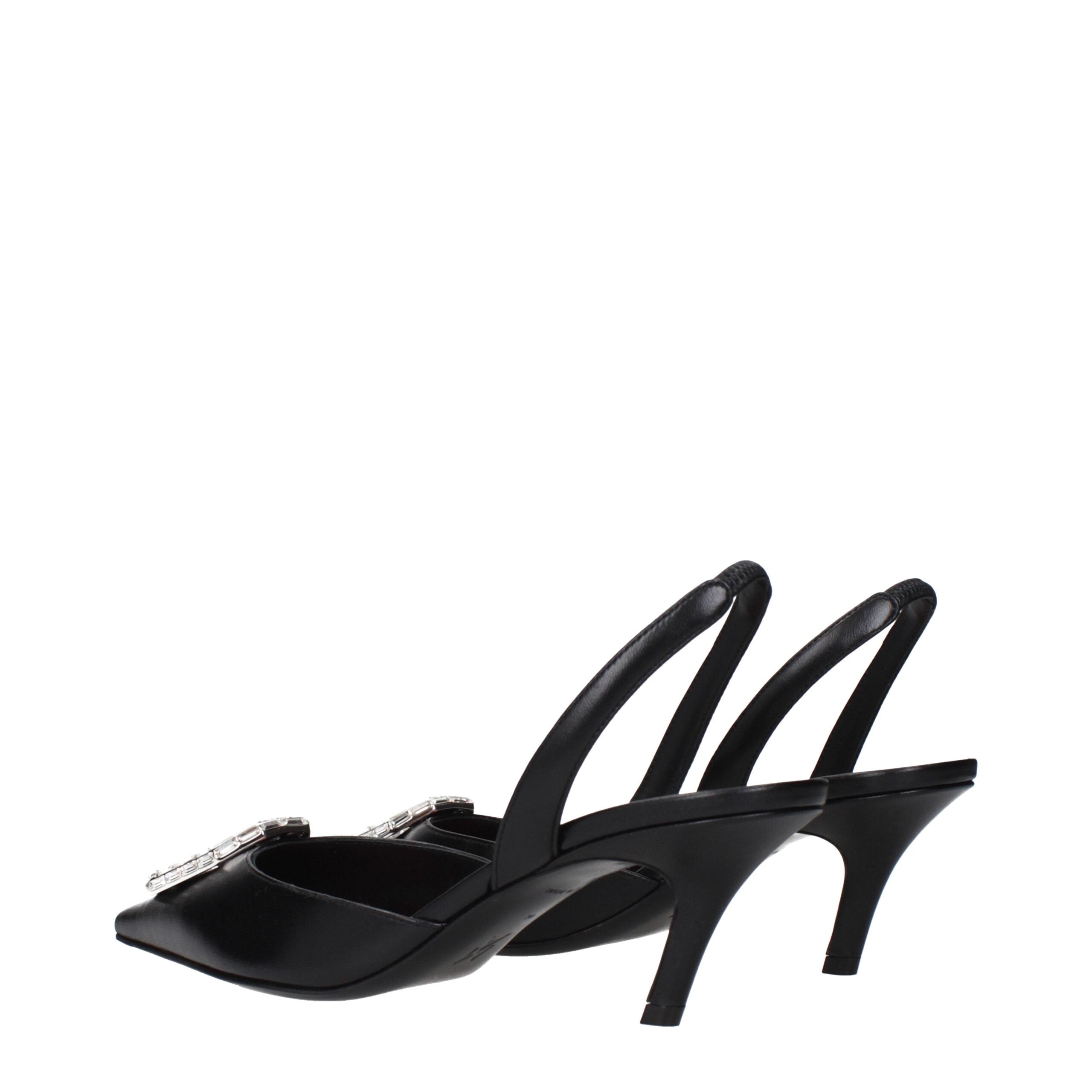 Amina Muaddi Black Leather High Heel Pumps