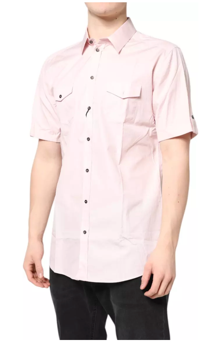 Dolce & Gabbana Pink Short Sleeves Cotton GOLD Casual Shirt