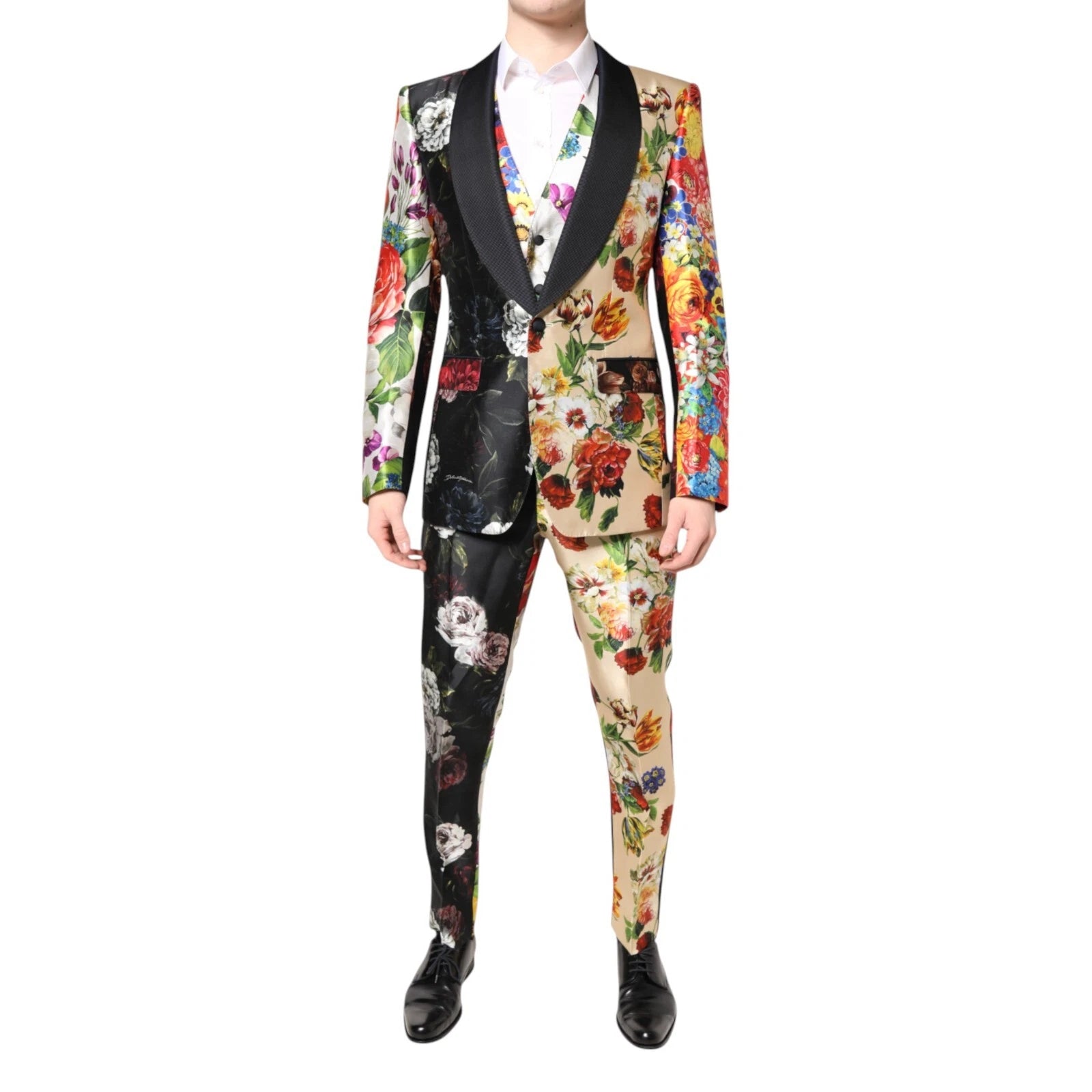 Dolce & Gabbana – Lilafarbener 3-teiliger Seidenanzug mit Animalprint