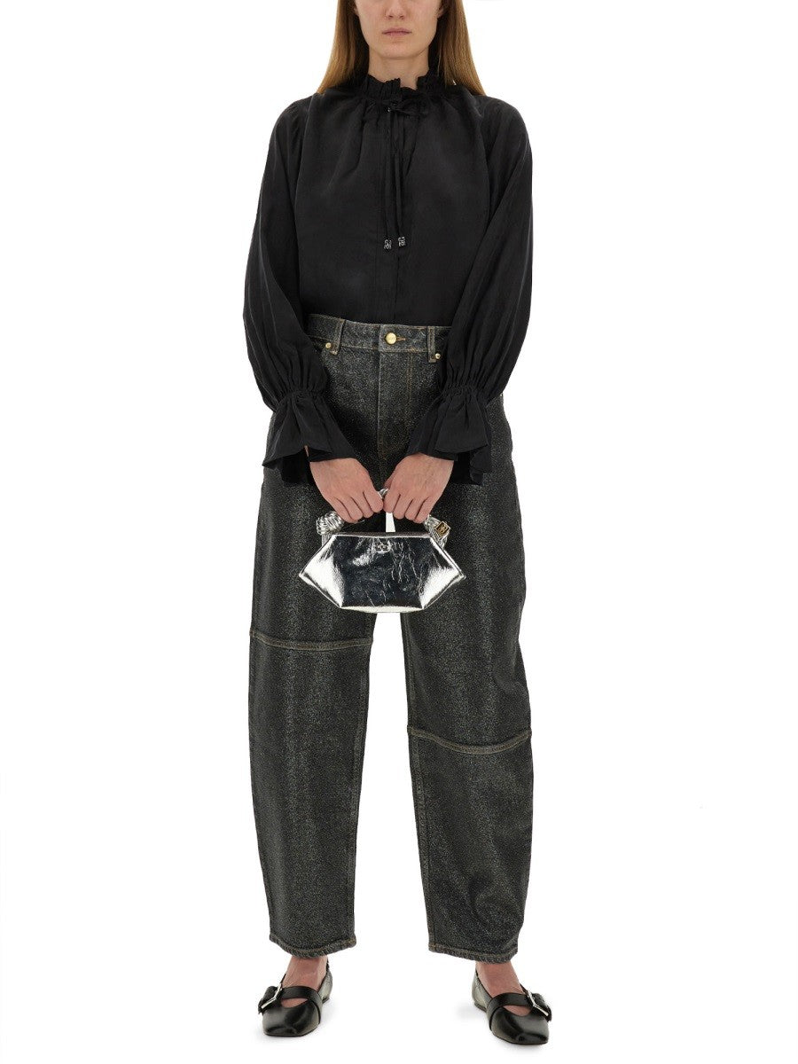 GANNI "STARY" JEANS IN SPARKLING FOIL