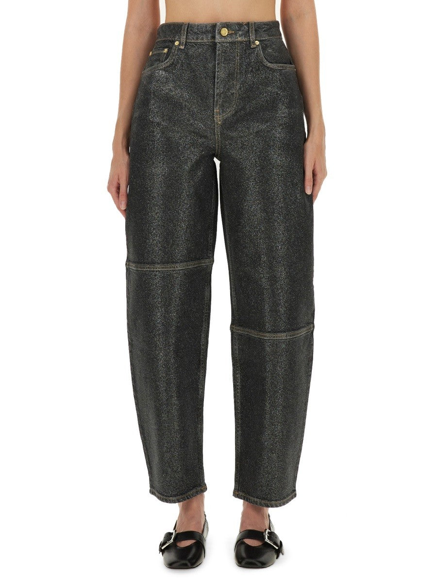 GANNI "STARY" JEANS IN SPARKLING FOIL