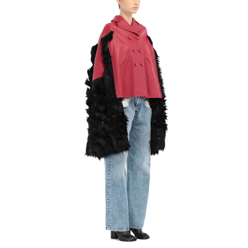 Maison Margiela Faux Fur Trimmed Leather Cape Jacket – Siebentaschen