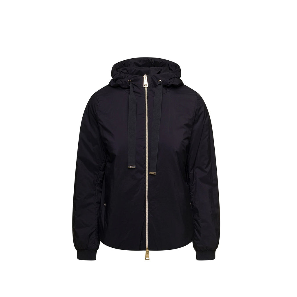 Herno Matt Black Hooded Bomber Jacket – Siebentaschen