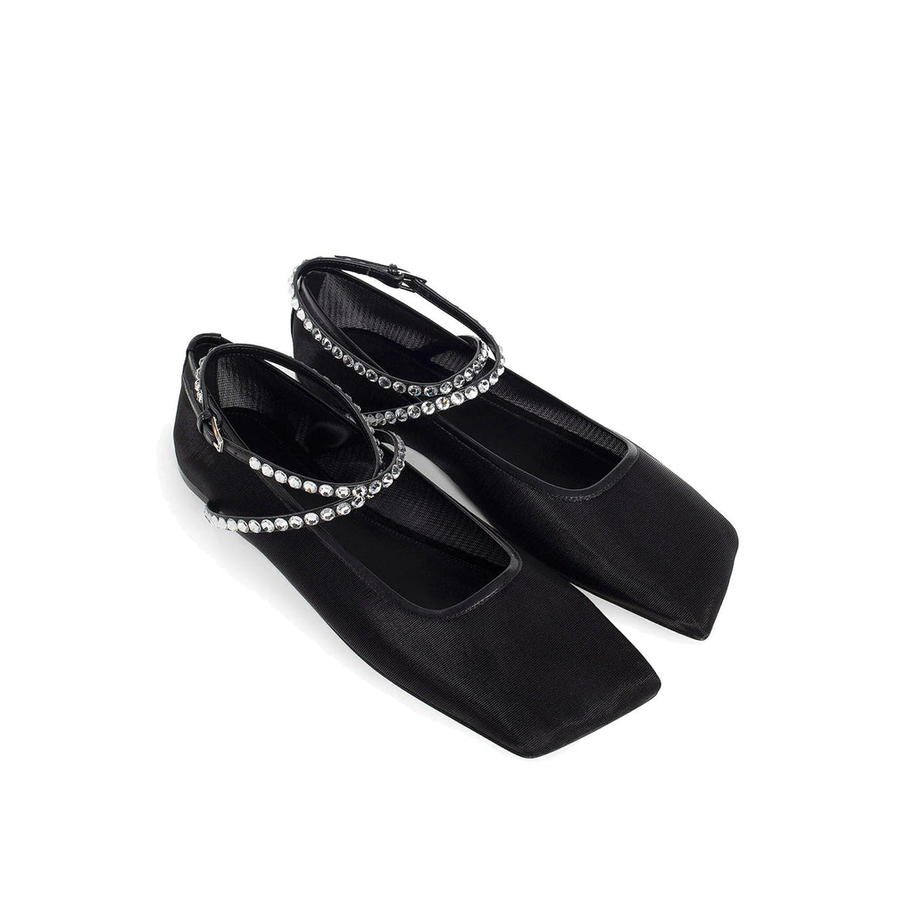 Amina Muaddi Mesh Crystal Ballerina Flats