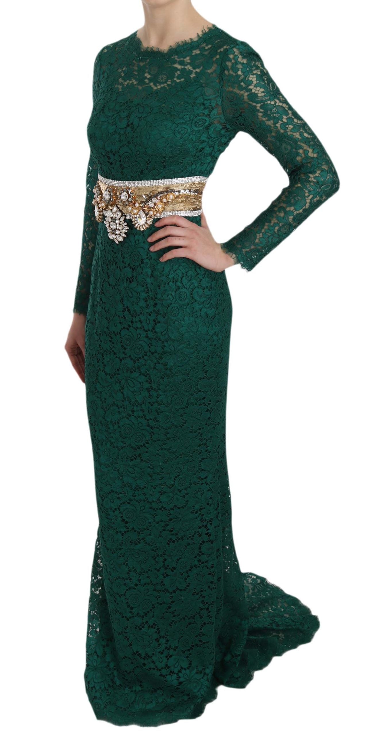 Dolce &amp; Gabbana Emerald Elegance Langarm-Bodenlanges Kleid