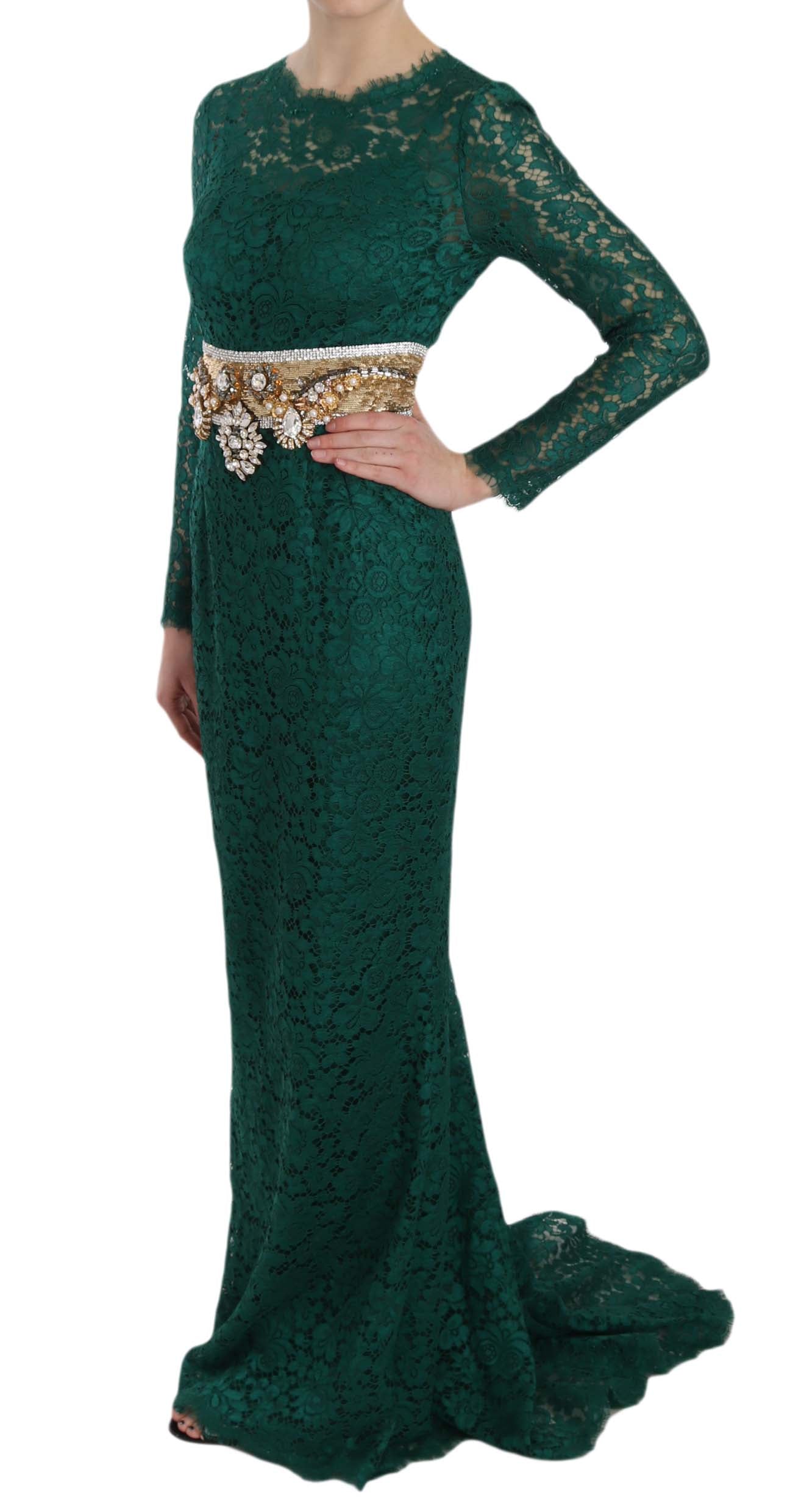 Dolce &amp; Gabbana Emerald Elegance Langarm-Bodenlanges Kleid