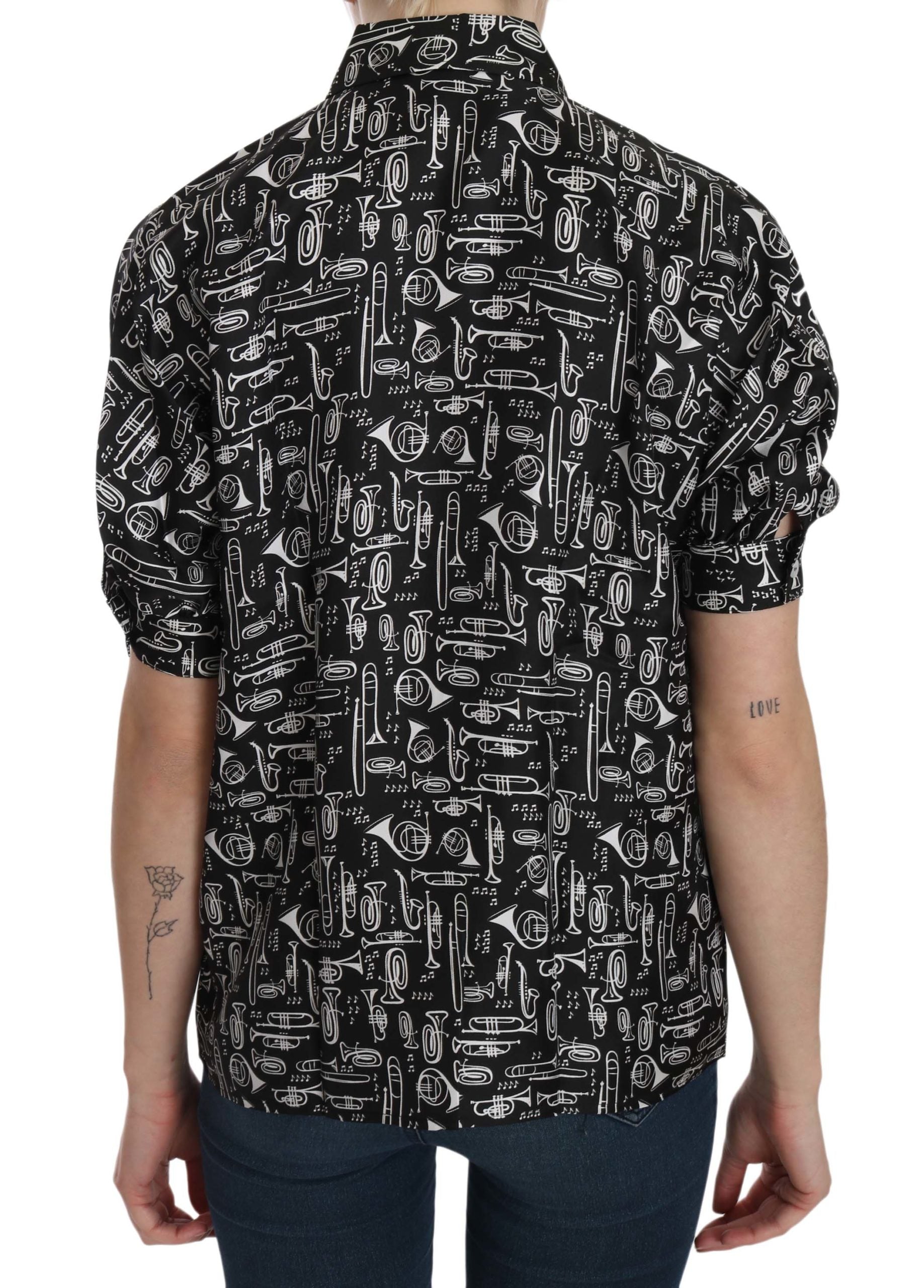 Dolce &amp; Gabbana Elegantes Seidentop mit Musikinstrument