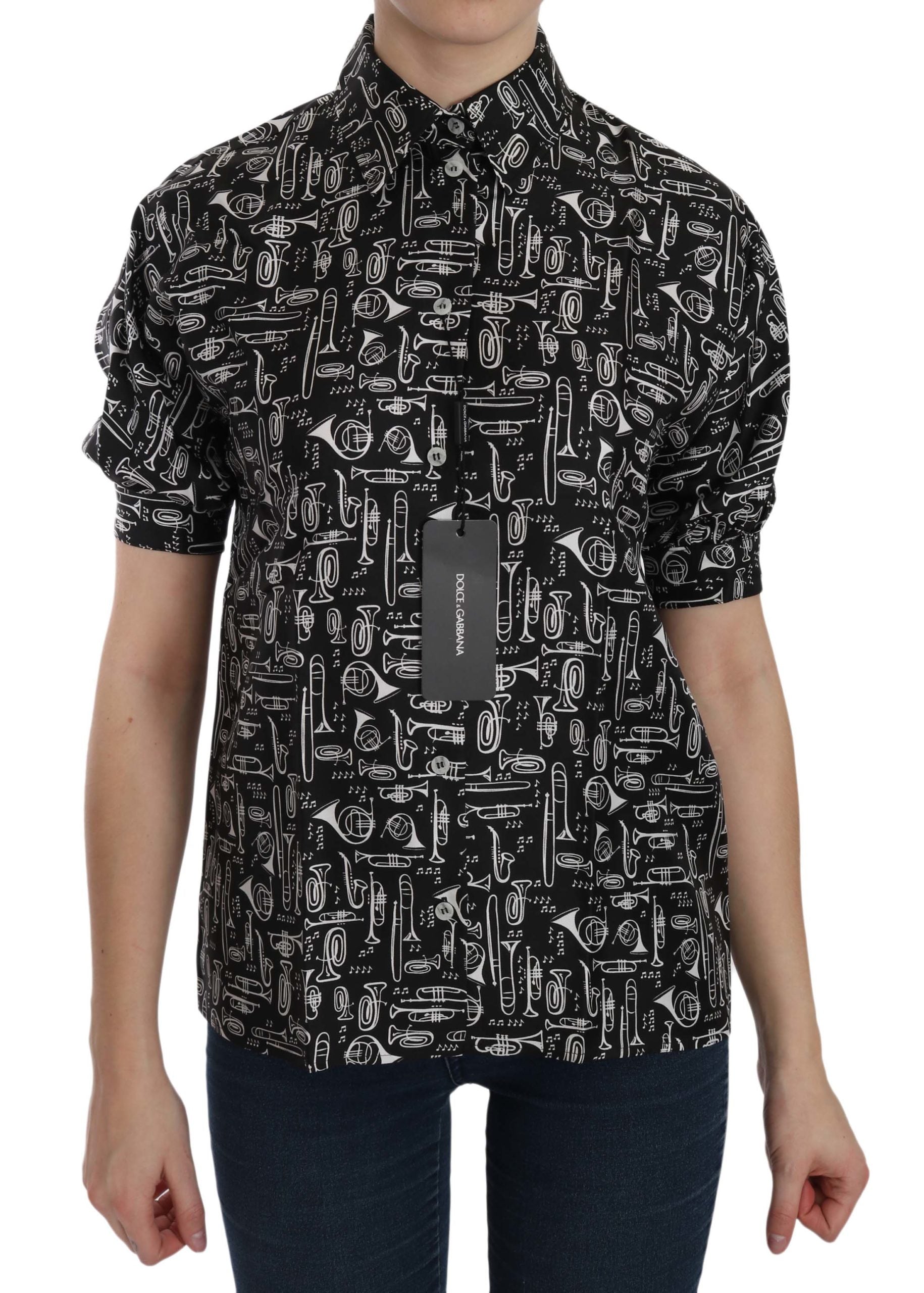 Dolce &amp; Gabbana Elegantes Seidentop mit Musikinstrument