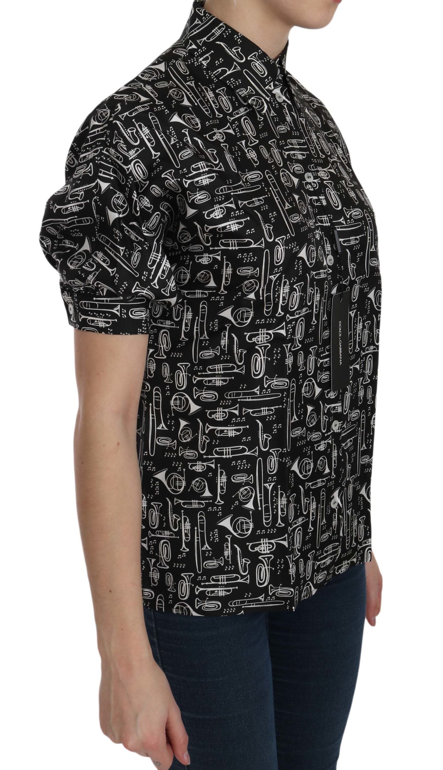 Dolce &amp; Gabbana Elegantes Seidentop mit Musikinstrument