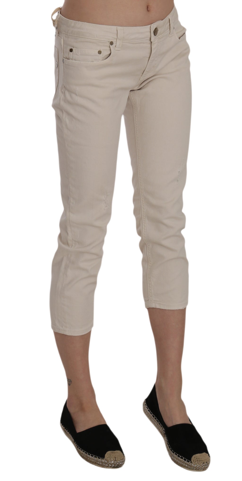 Dondup – Enge Caprihose mit verkürzter Länge und niedriger Taille in Beige