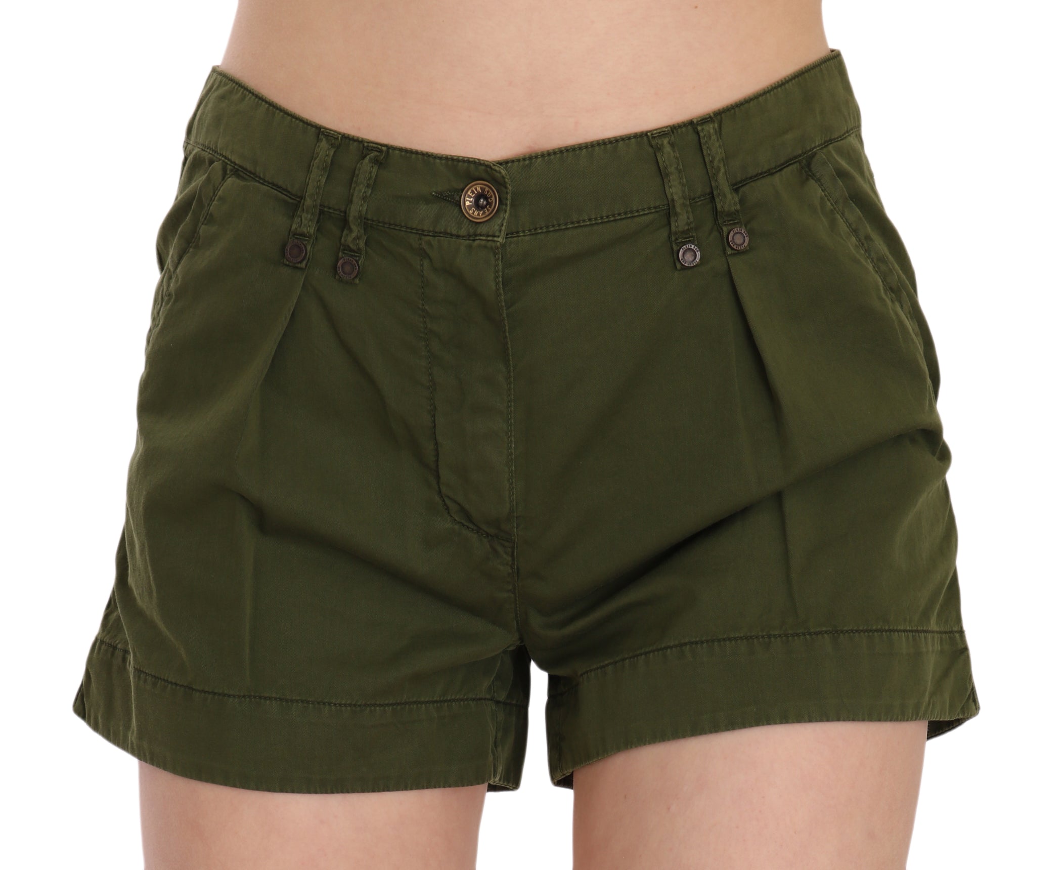 PLEIN SUD Smaragdgrüne Baumwollshorts mit mittlerer Taille