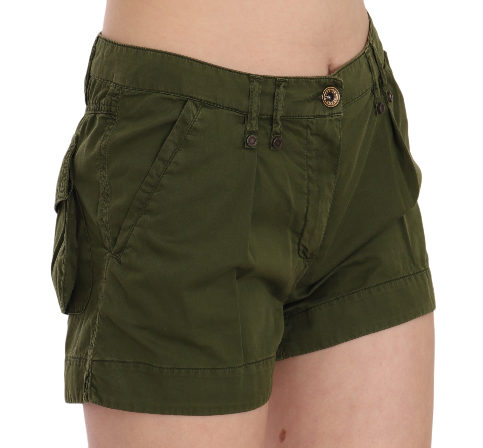 PLEIN SUD Smaragdgrüne Baumwollshorts mit mittlerer Taille