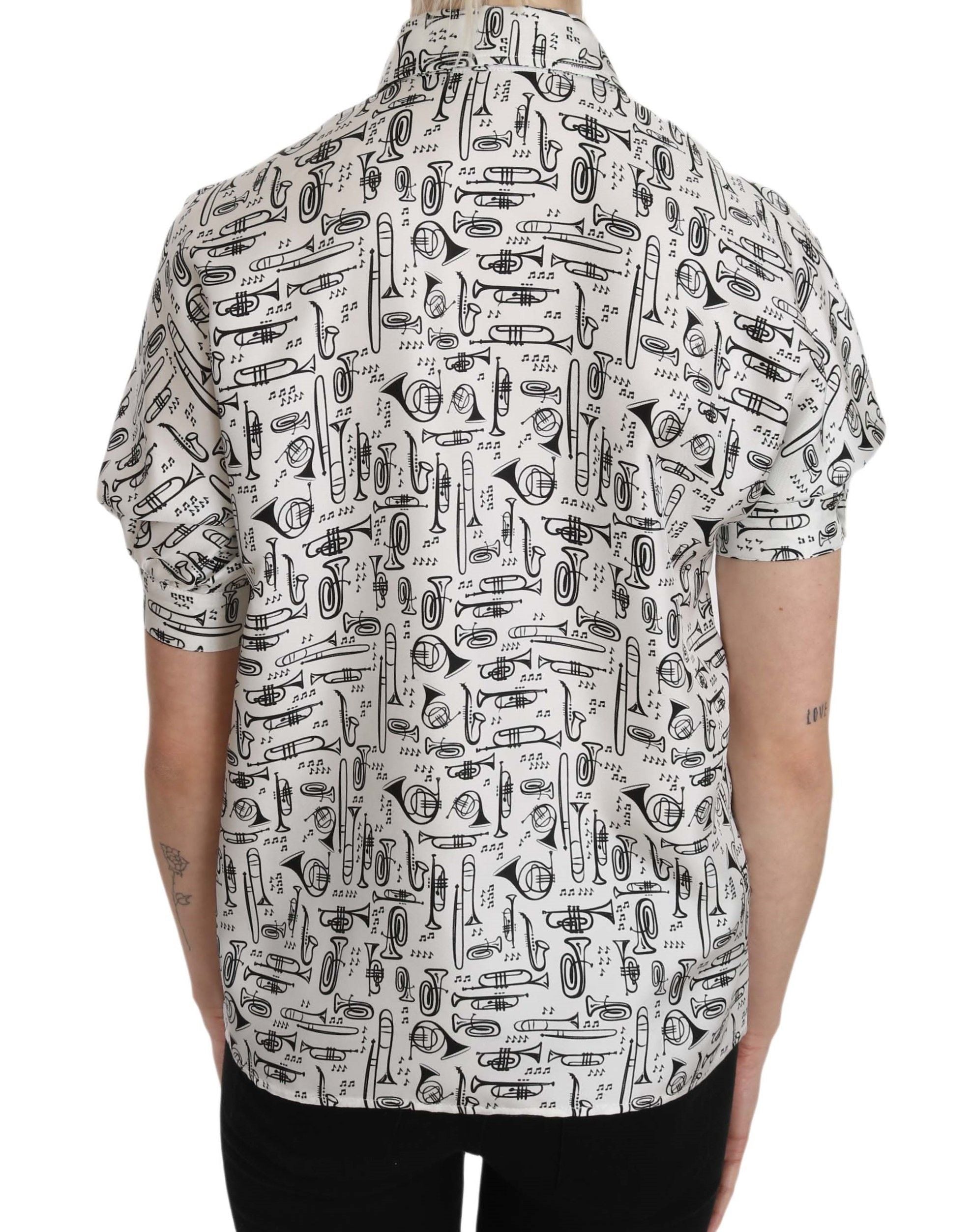 Dolce &amp; Gabbana Elegante Seidenbluse mit Trompetendruck