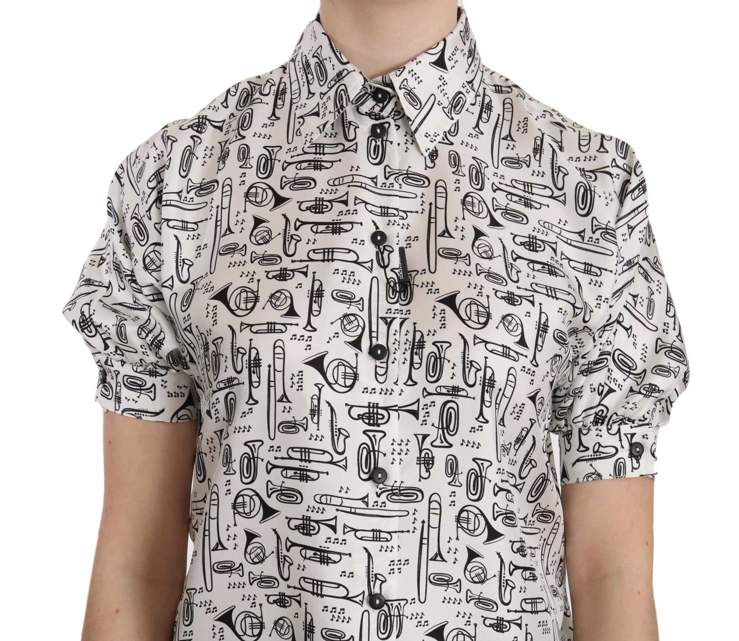 Dolce &amp; Gabbana Elegante Seidenbluse mit Trompetendruck