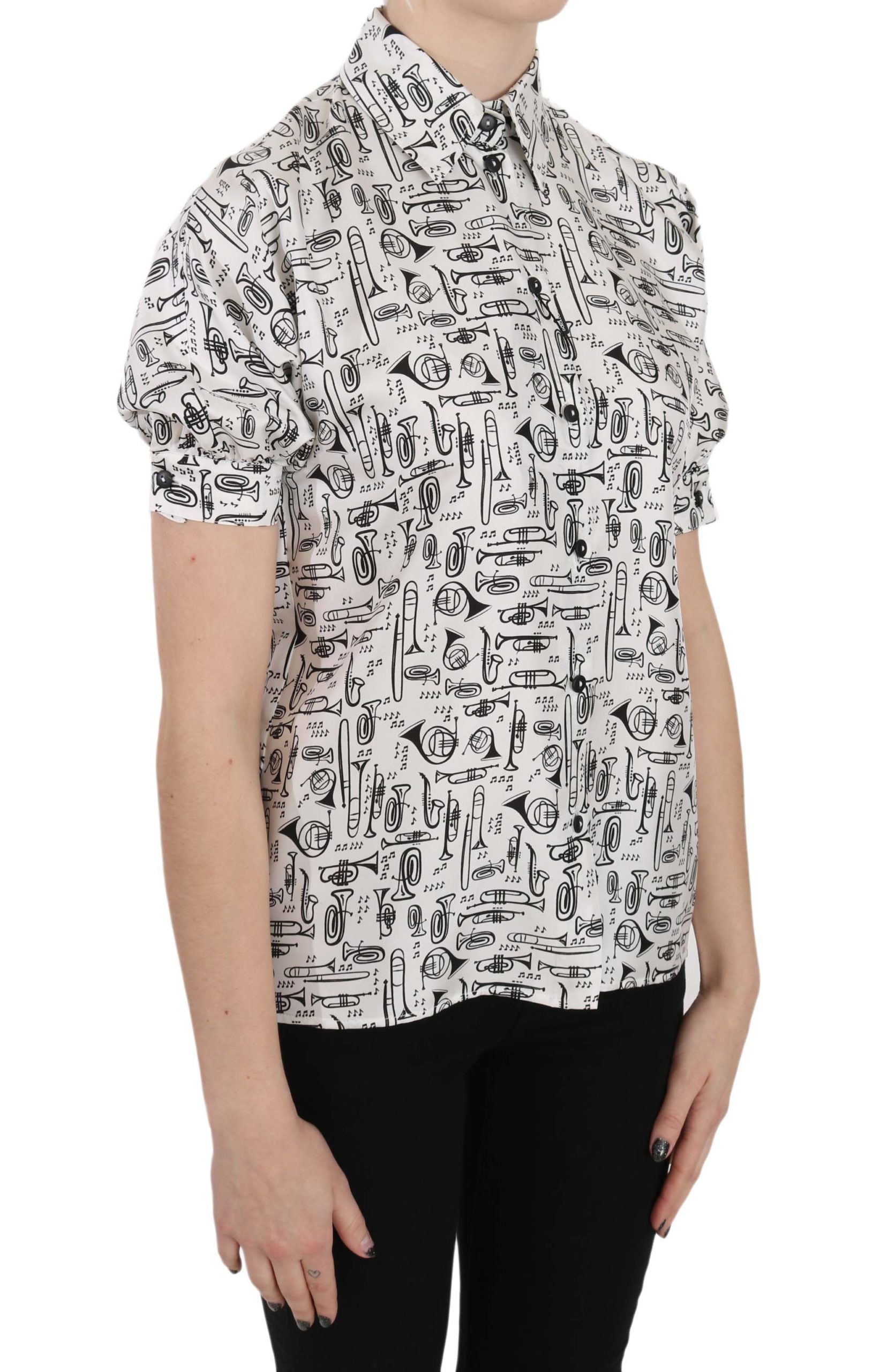Dolce &amp; Gabbana Elegante Seidenbluse mit Trompetendruck