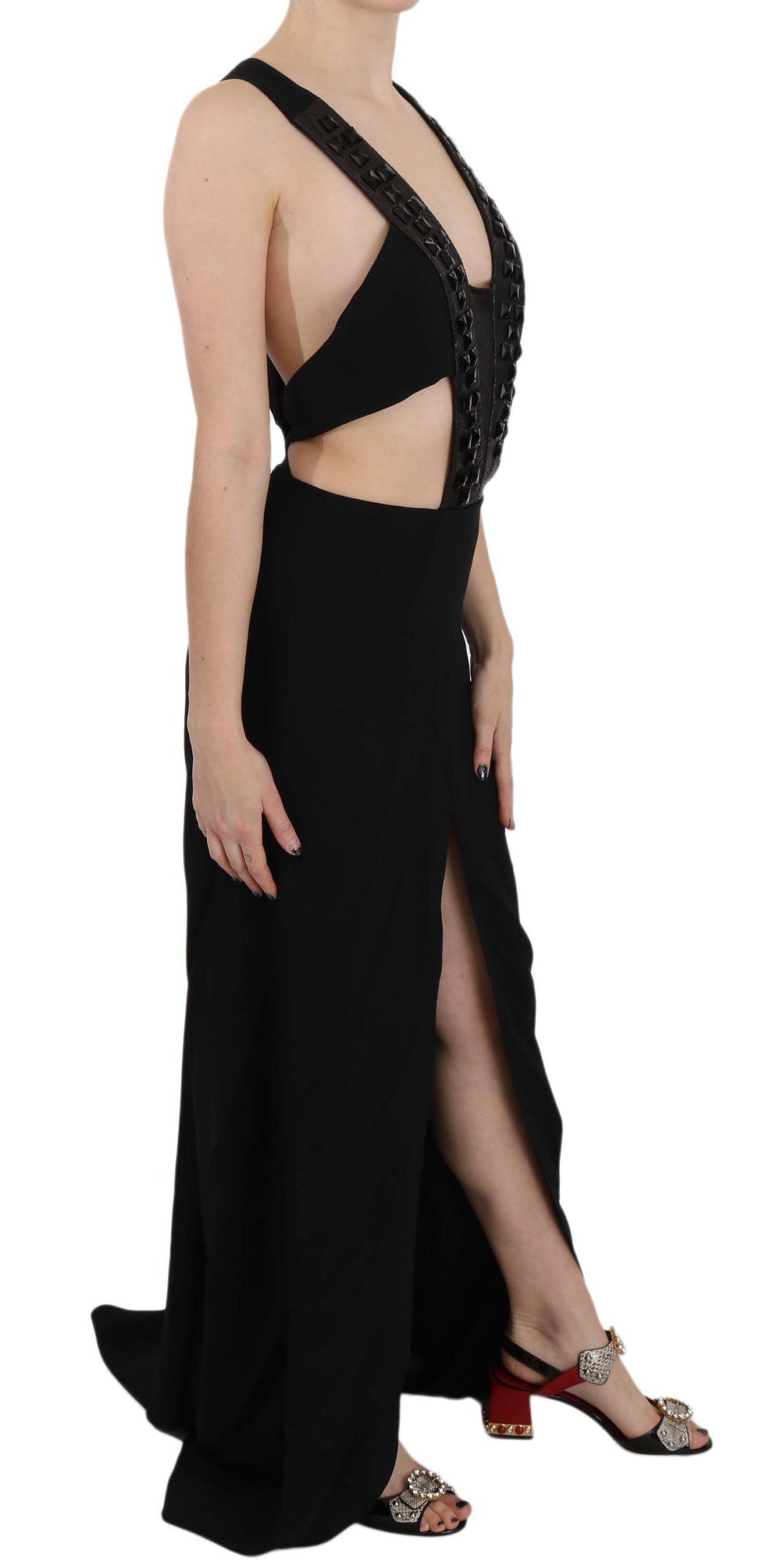 John Richmond – Elegantes ausgestelltes Maxi-Abendkleid mit Kristallakzenten