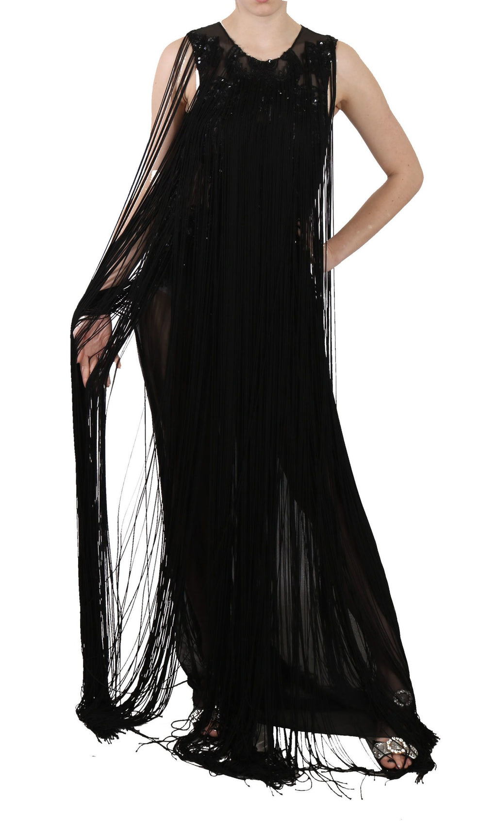 John Richmond – Elegantes Maxikleid mit transparenten Pailletten