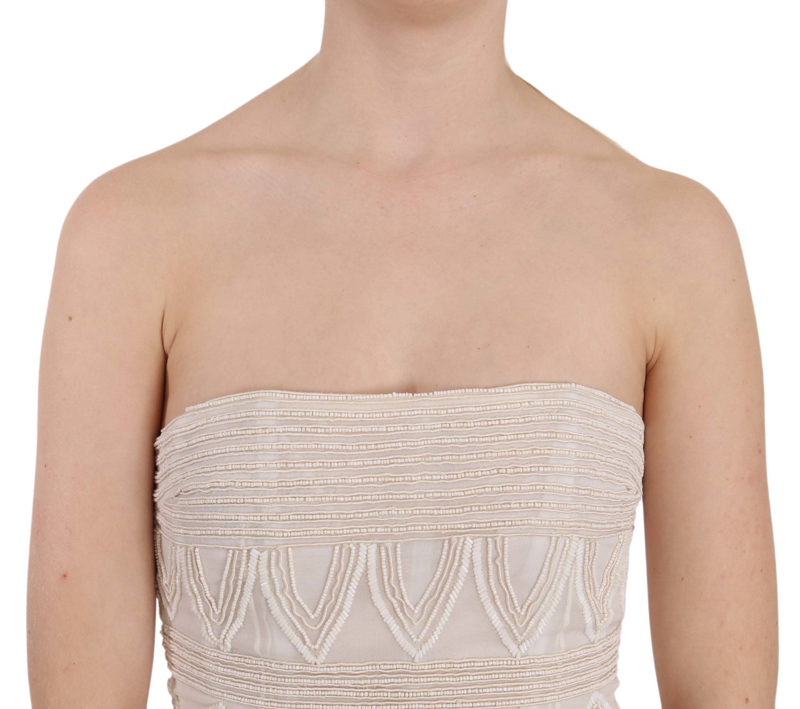 John Richmond – Schickes, beiges Minikleid aus Seide mit Verzierung