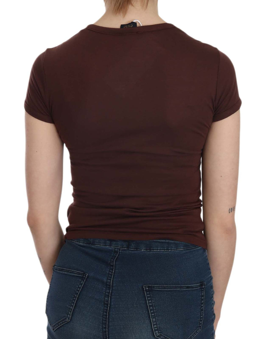Exte Chic – Braune Bluse mit Rundhalsausschnitt und Herz-Print