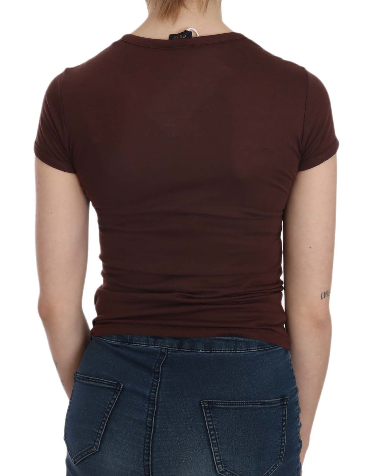 Exte Chic – Braune Bluse mit Rundhalsausschnitt und Herz-Print