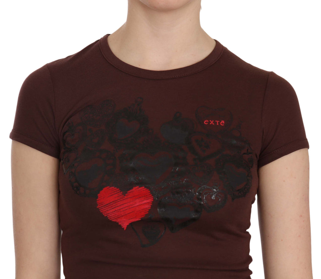 Exte Chic – Braune Bluse mit Rundhalsausschnitt und Herz-Print