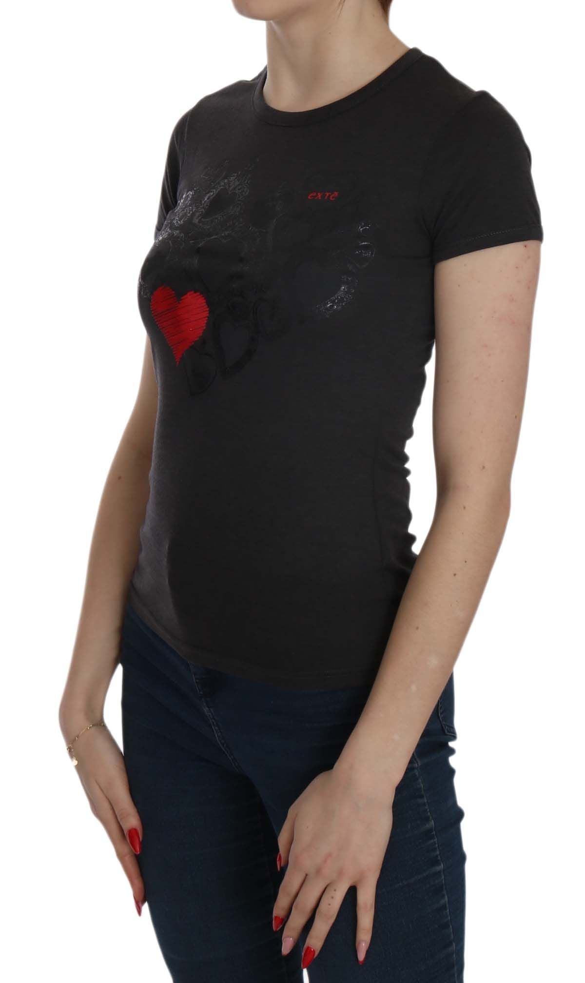 Exte – Schwarze Bluse mit Rundhalsausschnitt und Herz-Print