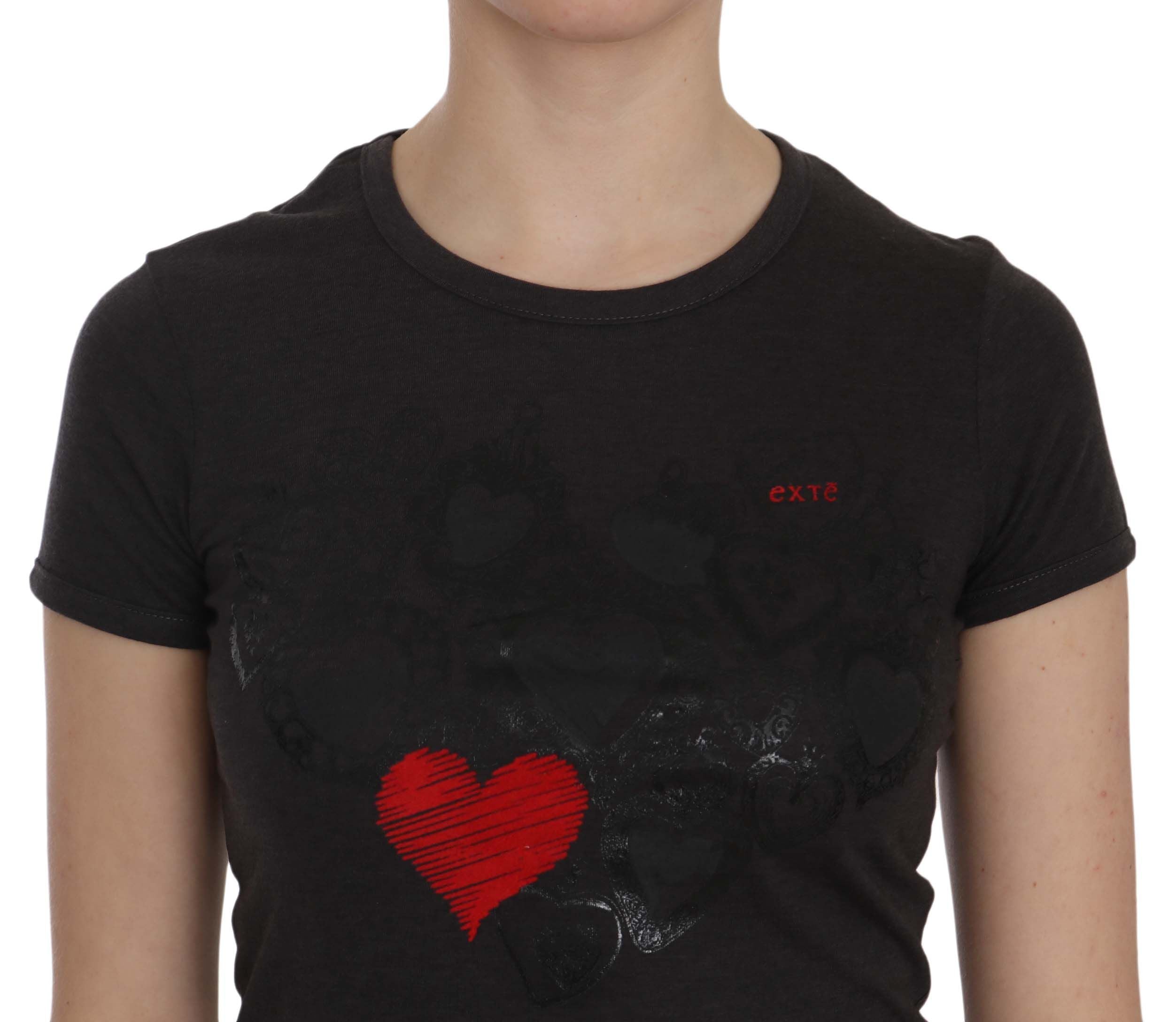 Exte – Schwarze Bluse mit Rundhalsausschnitt und Herz-Print