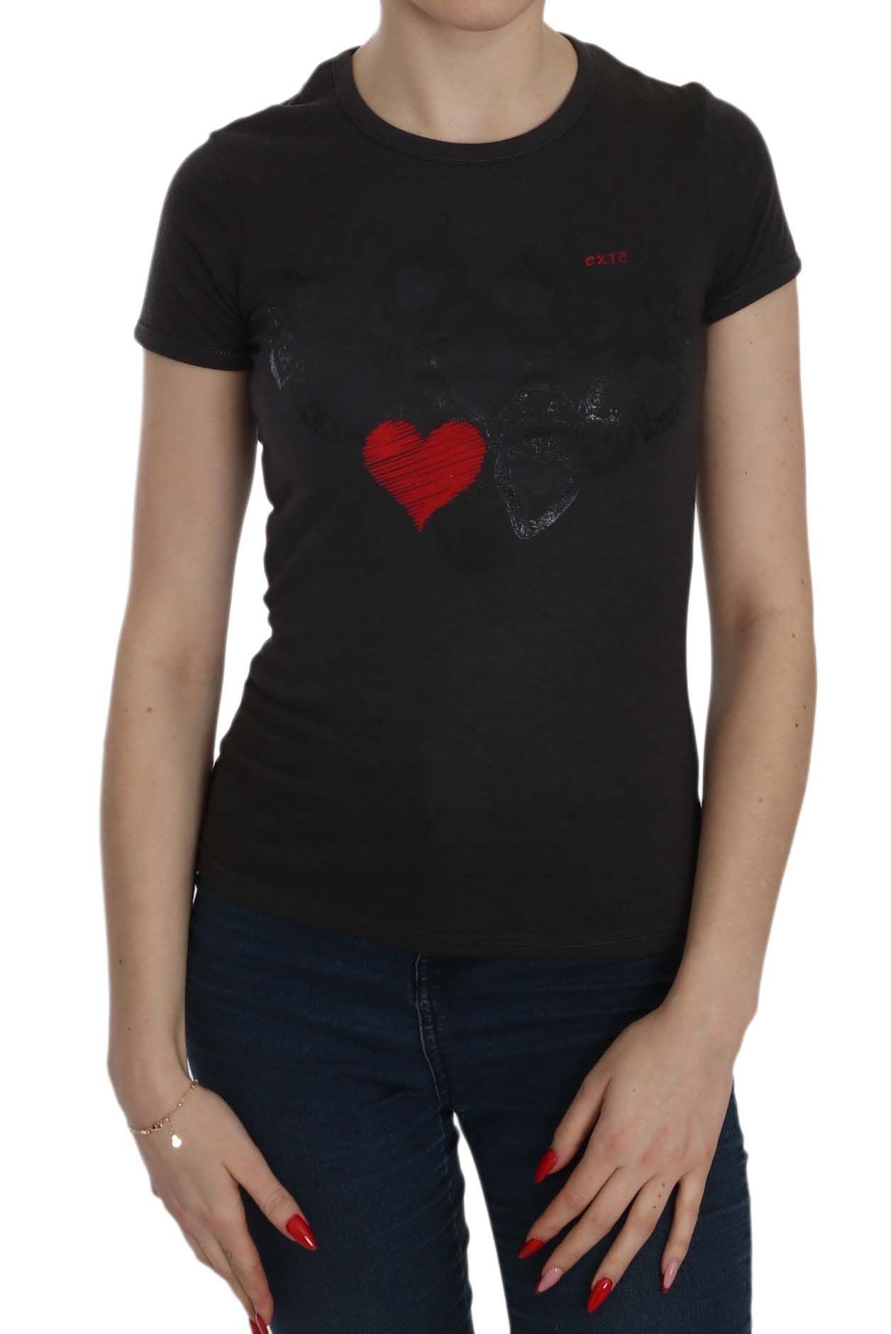Exte – Schwarze Bluse mit Rundhalsausschnitt und Herz-Print