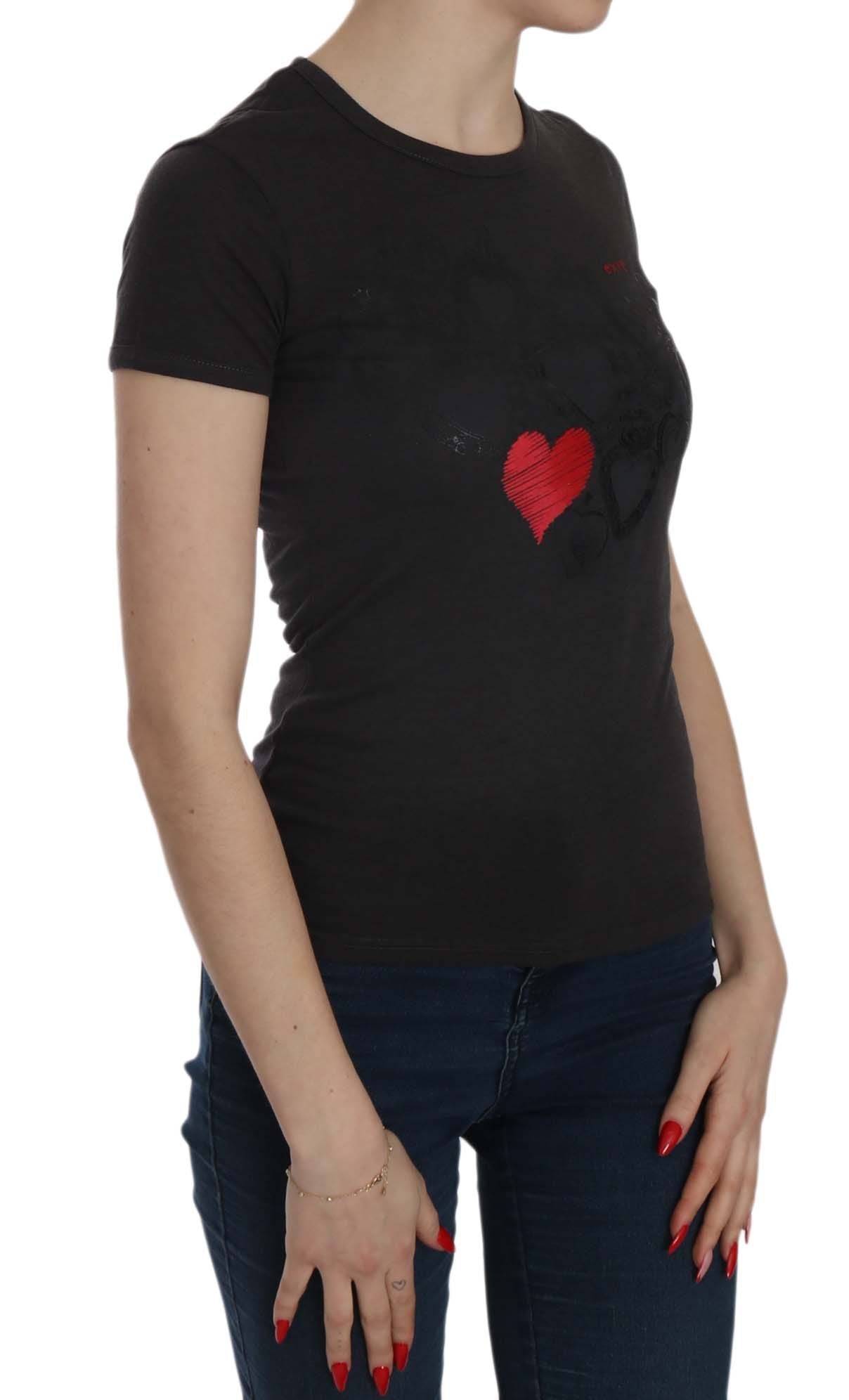 Exte – Schwarze Bluse mit Rundhalsausschnitt und Herz-Print