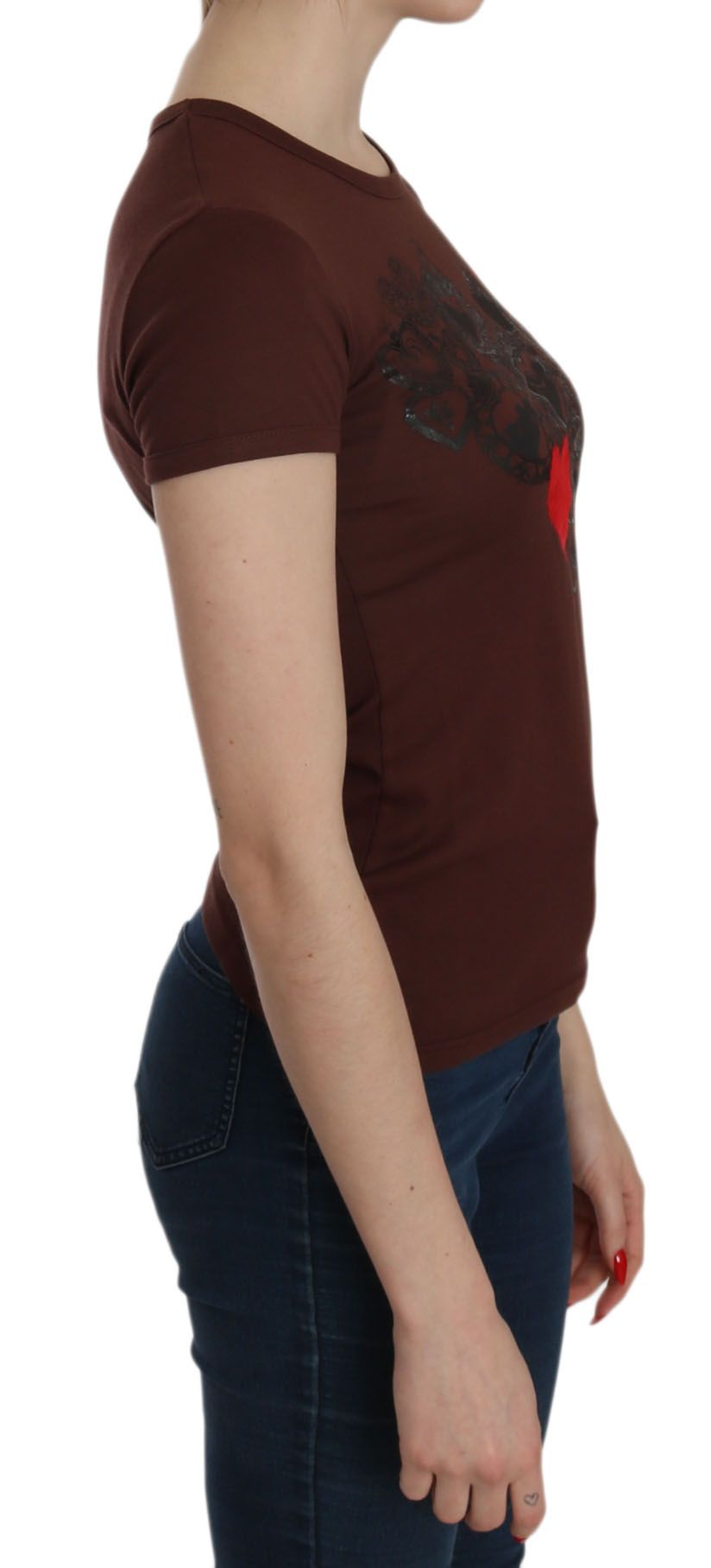 Exte Chic – Braunes Top mit Rundhalsausschnitt und Herzmuster