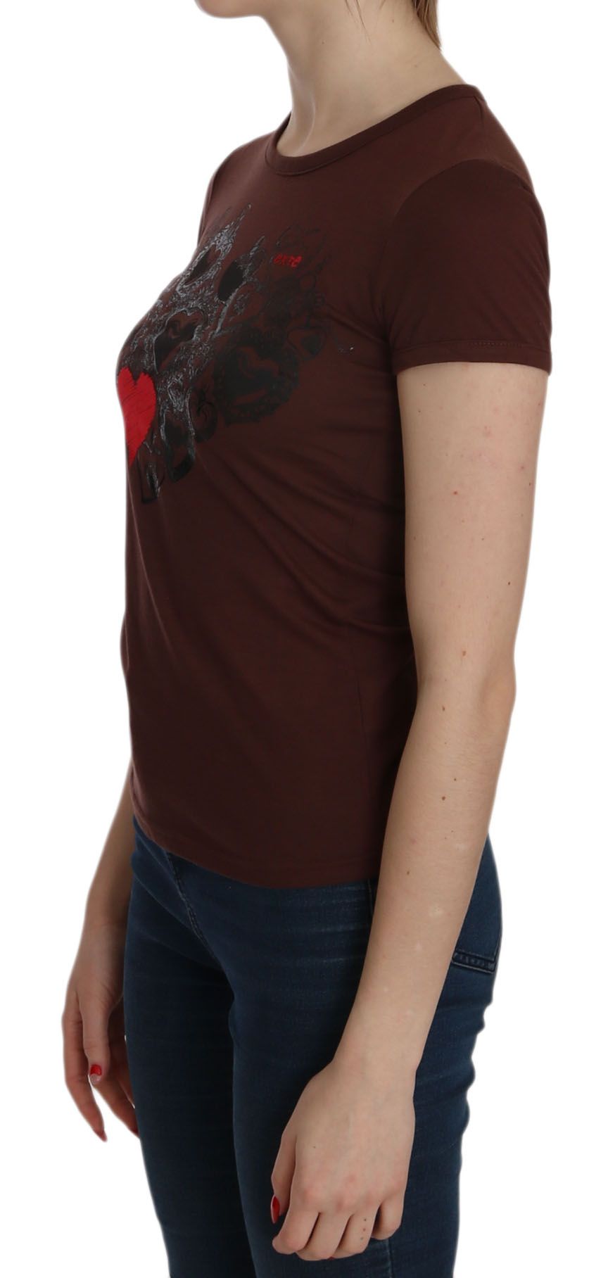 Exte Chic – Braunes Top mit Rundhalsausschnitt und Herzmuster