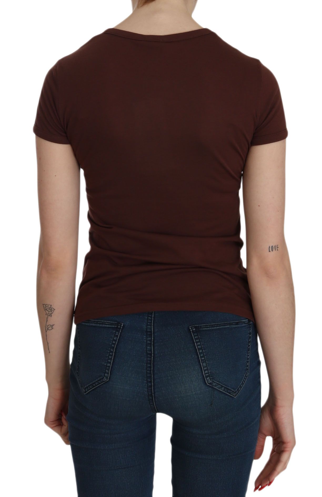 Exte Chic – Braunes Top mit Rundhalsausschnitt und Herzmuster