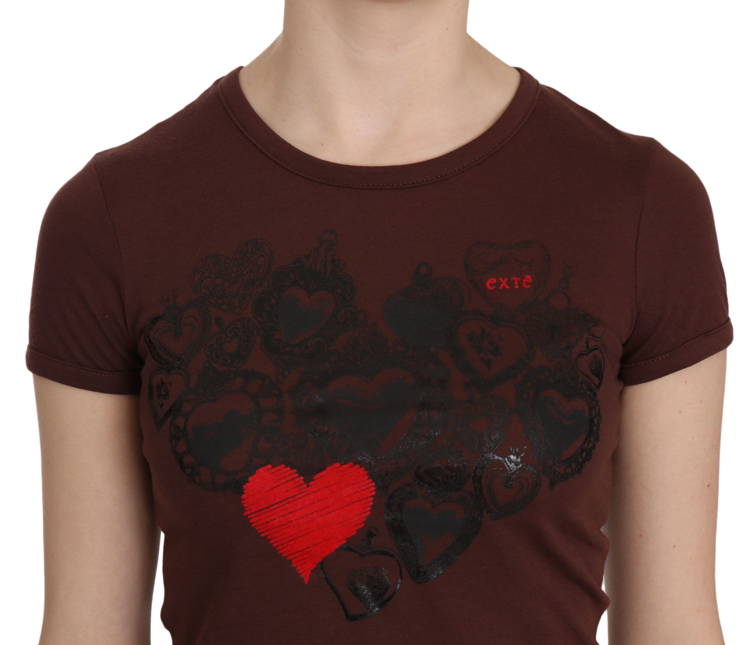 Exte Chic – Braunes Top mit Rundhalsausschnitt und Herzmuster
